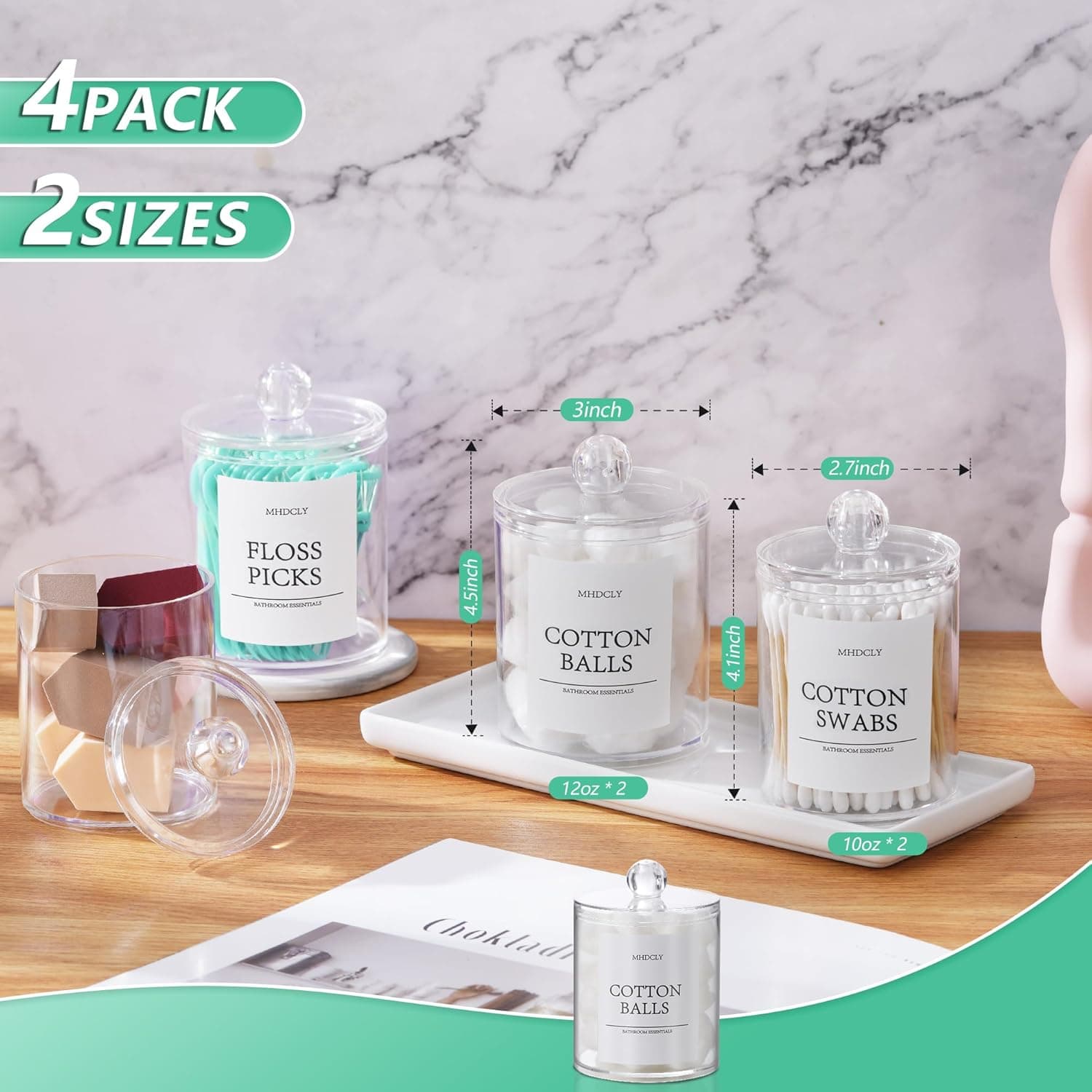 Bathroom Organizers and Storage,4 Pack Bathroom Accessories,Bathroom Decor,Home Decor,Bathroom Storage and Organization,Qtip Holder for Room Decor Aesthetic - Image 8