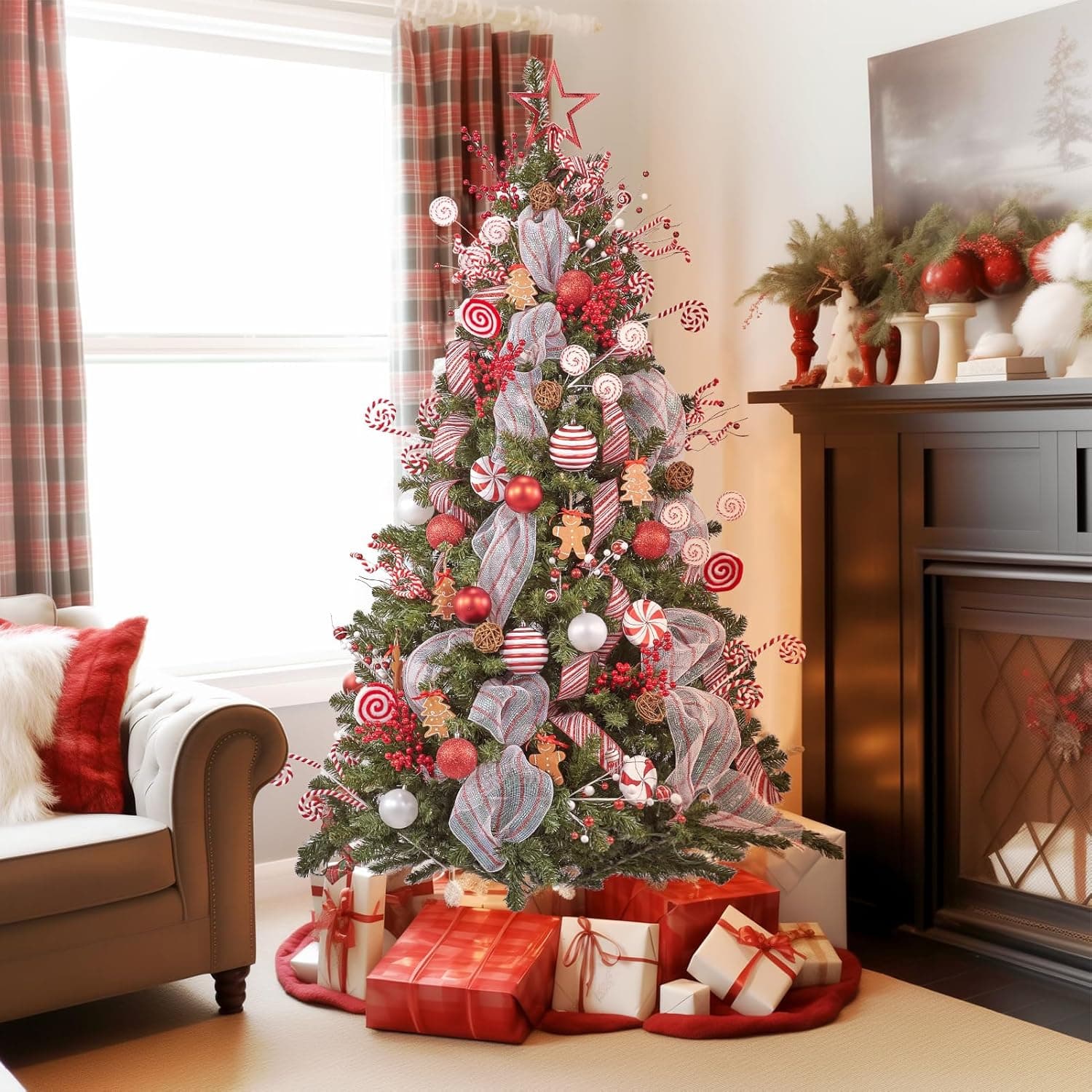 WBHome Decorated Artificial Christmas Tree Ornaments, Candy Cane Christmas Decorations, Ornaments Set (Tree is not Included) Candy Ornaments Set - Image 2