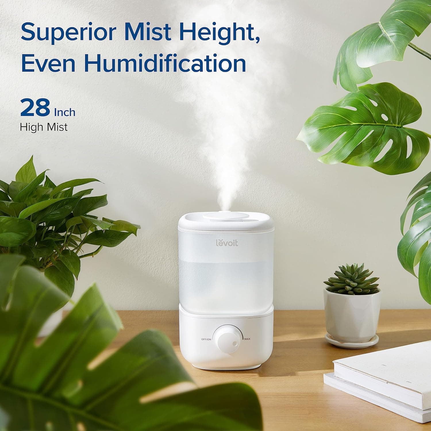 LEVOIT Top Fill Humidifiers for Bedroom, 2.5L Tank for Large Room, Easy to Fill & Clean, 28dB Quiet Cool Mist Air Humidifier for Home Baby Nursery & Plants, Auto Shut-off and BPA-Free for Safety, 25H White 2.5L Humidifier - Image 6