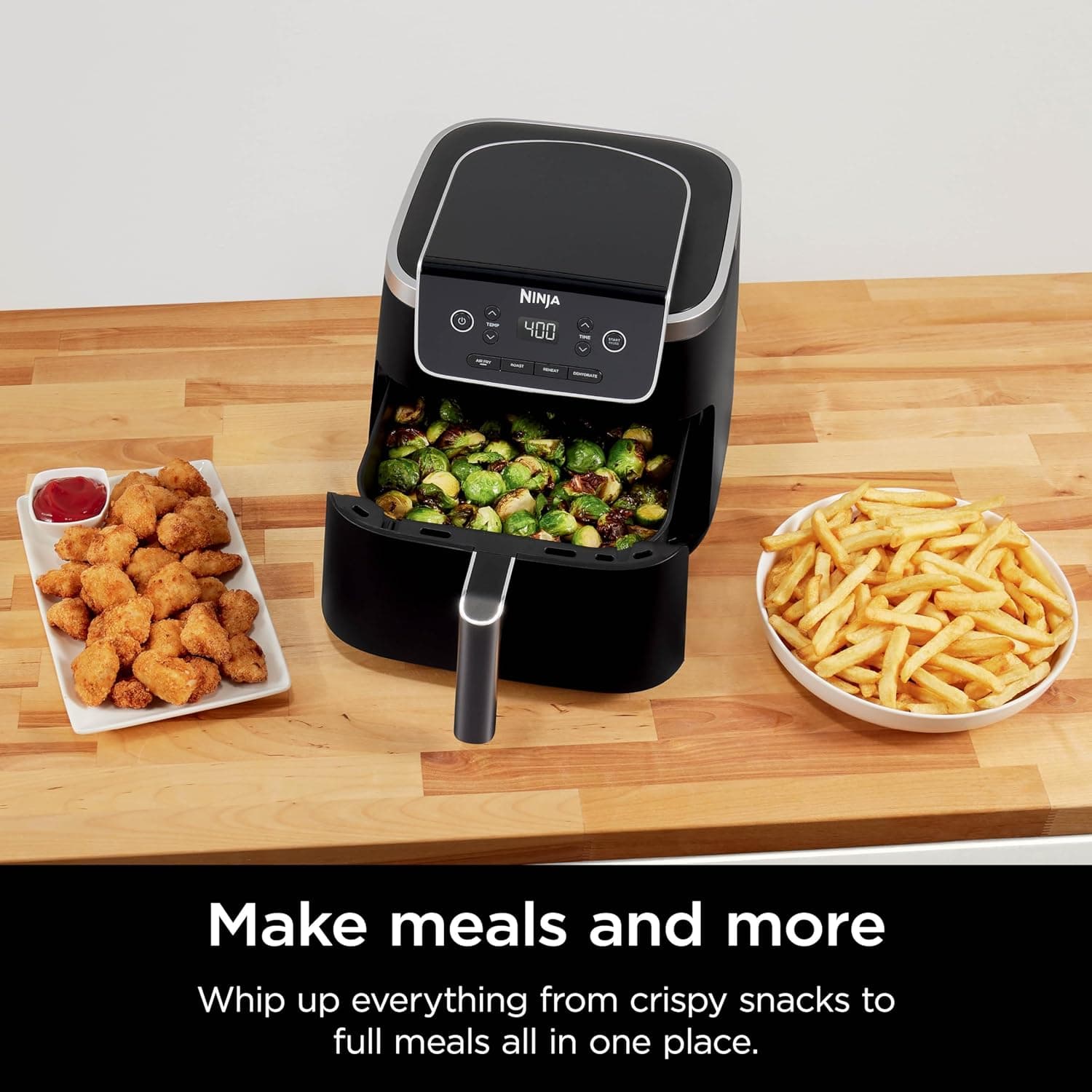 Ninja | Air Fryer | 4-in-1 Pro Air Fry, Roast, Reheat, Dehydrate | 5QT Capacity fits up to 4lbs of French Fries | 400F Max Temp | Nonstick Basket & Crisper Plate | 120V | Grey | AF141 5 QT - Image 6