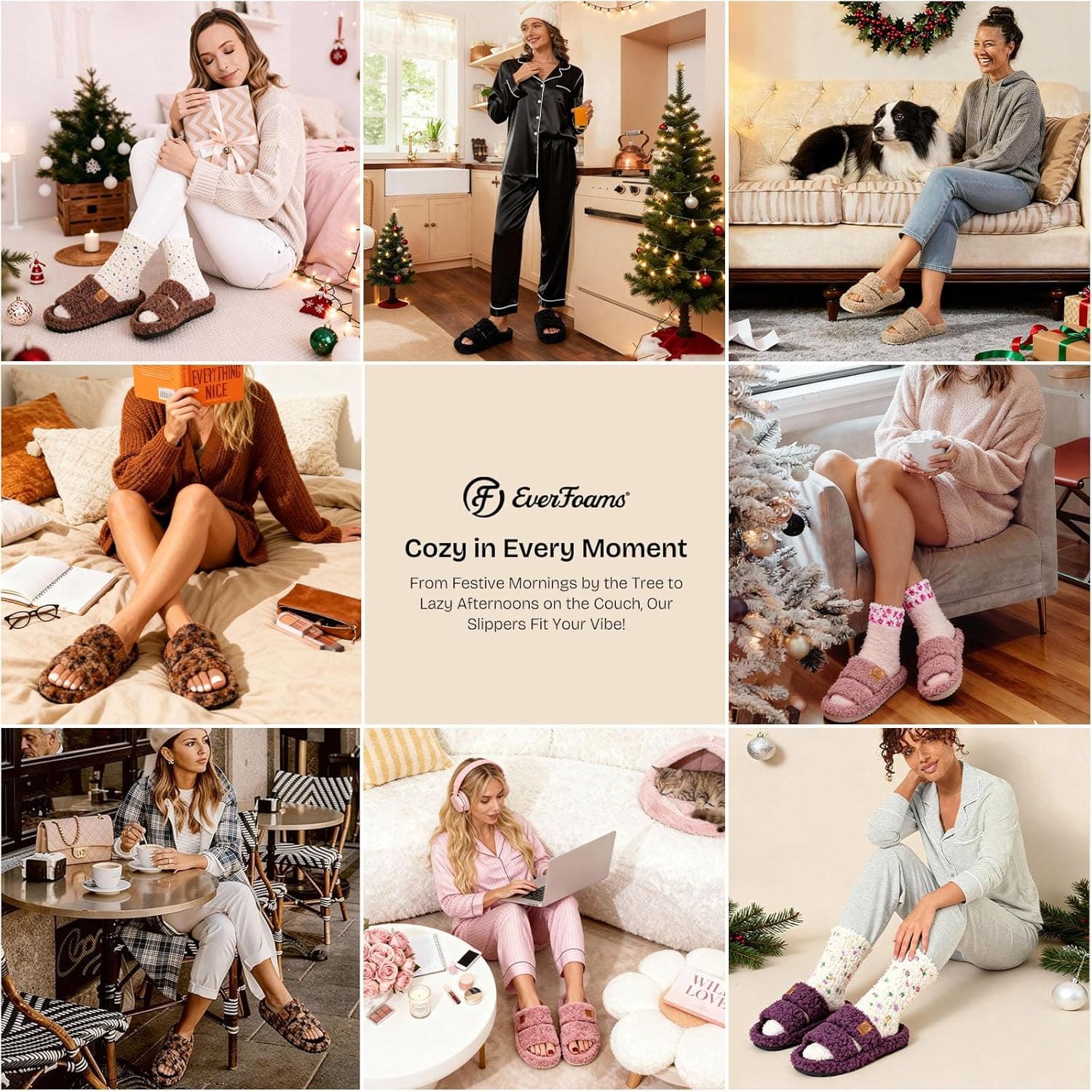 EverFoams Womens Fuzzy Open-toe Slippers Soft Comfy Memory Foam Indoor House Shoes 7-8 Elegant Mocha - Image 9