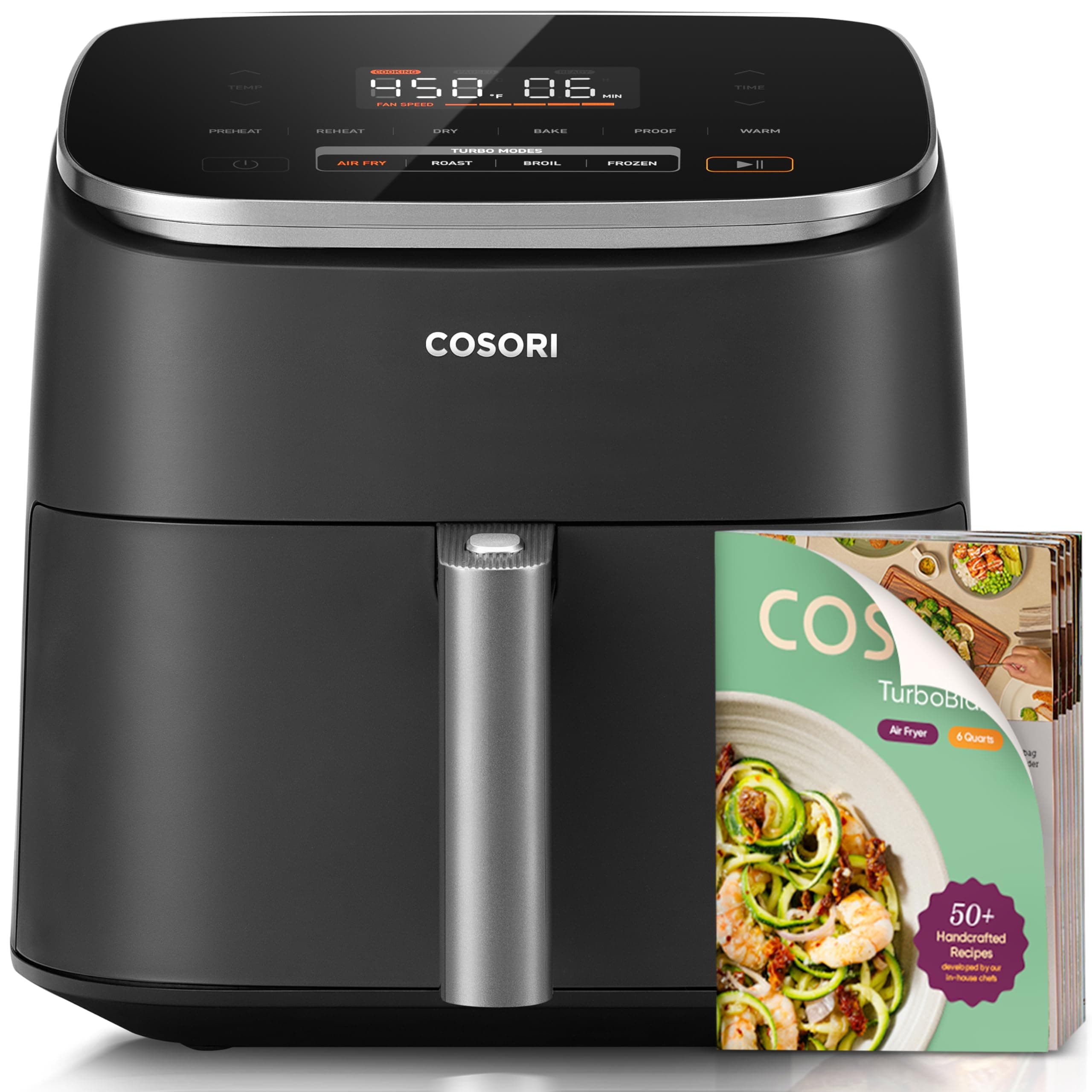 Cosori 9-en-1 TurboBlaze Friteuse à Air 6 Qt, Revêtement Céramique Premium, 90°–450°F, Chauffage Précis pour Résultats Uniformes, Friture à Air, Rôtir, Cuire au Four, Griller, Déshydrater, Congeler, Prouver, Réchauffer, Garder au Chaud, 120V Gris Foncé 6QT Friteuse à Air