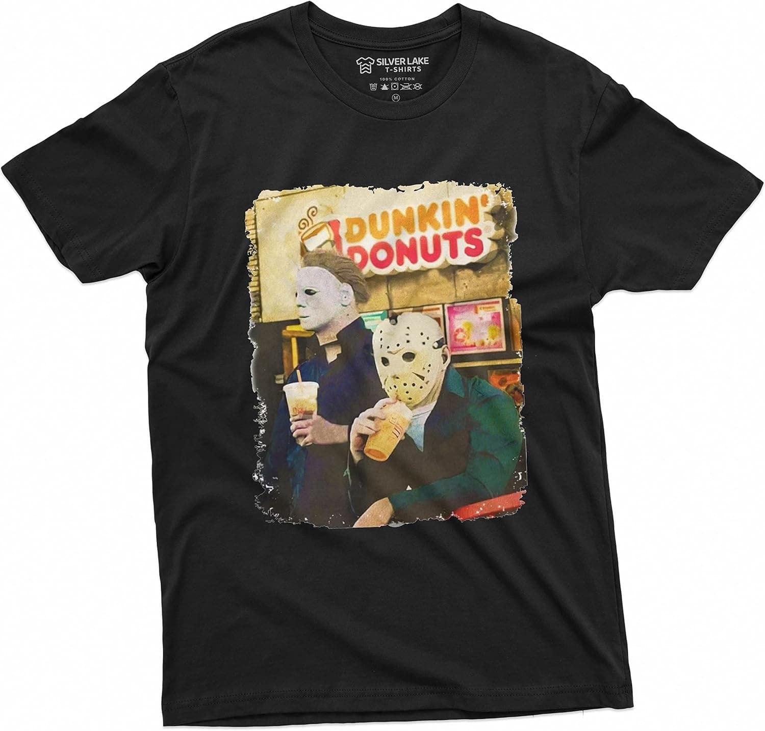 Halloween Movie Inspired T-Shirt Michael Myers Drinking Coffee Funny Humorous Tee for Him Large Black - Image 2