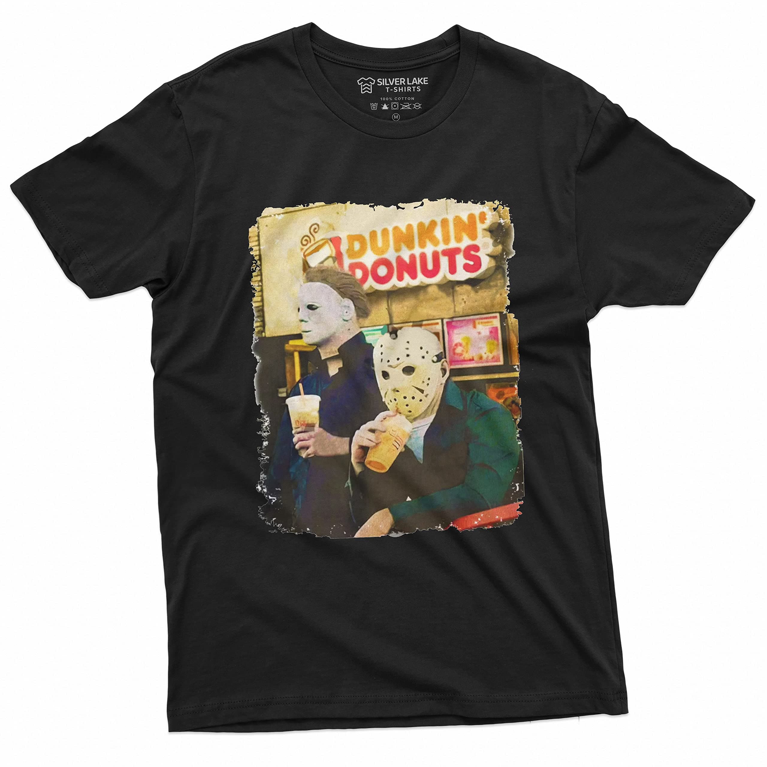 Halloween Movie Inspired T-Shirt Michael Myers Drinking Coffee Funny Humorous Tee for Him Large Black