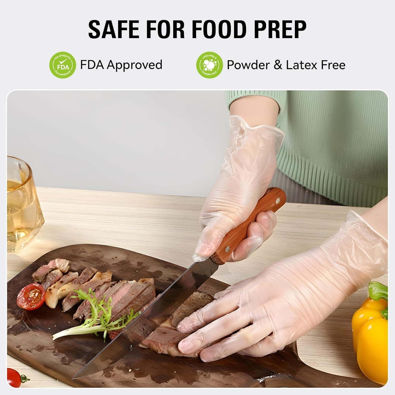 Disposable Vinyl Gloves, Food Safe, Latex-Free Powder-Free Clear Plastic Gloves for Cooking, House Clean, Food Prep Medium 100 - Image 2
