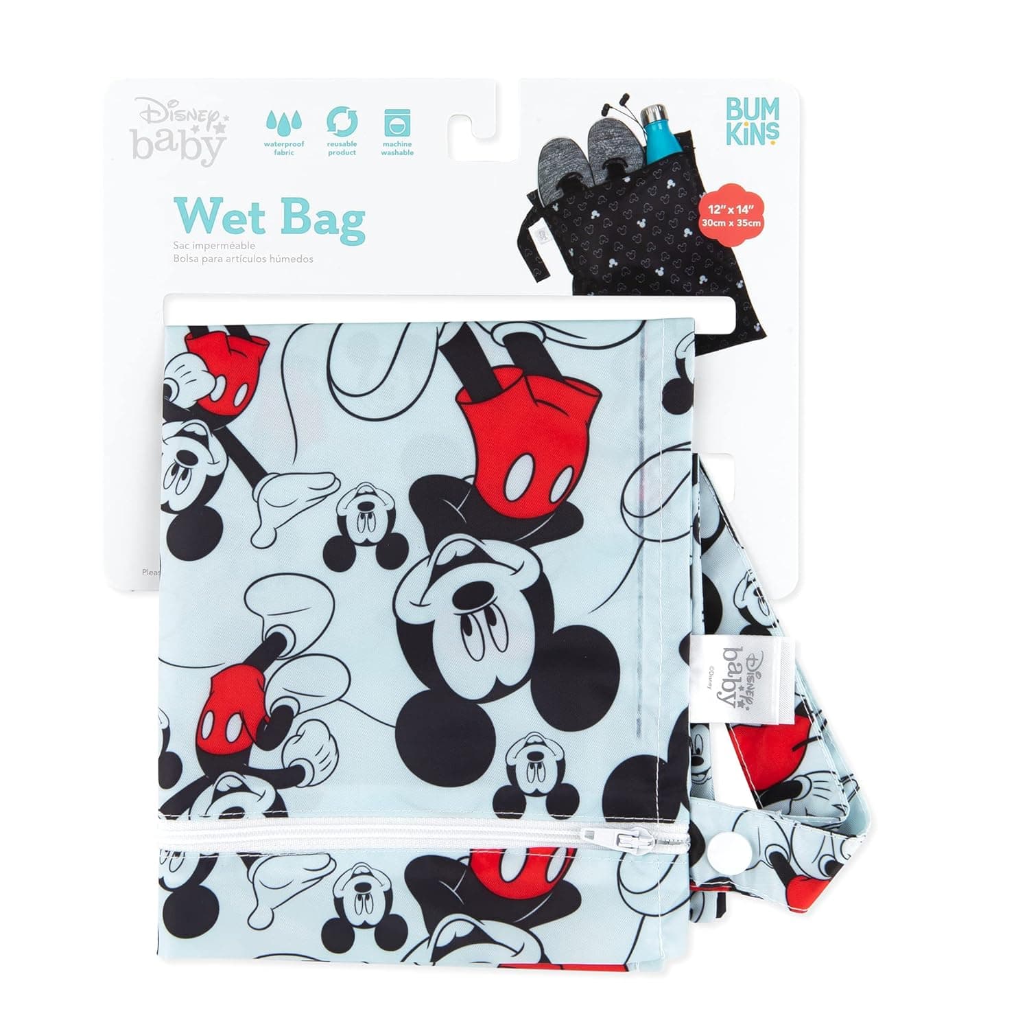 Bumkins Disney Waterproof Wet Bag for Baby, Travel, Swim Suit, Cloth Diapers, Pump Parts, Pool, Gym Clothes, Toiletry, Strap to Stroller, Daycare, Zipper Reusable Bag, Packing Pouch, Mickey Mouse Wet Bag A2 Mickey Mouse - Image 7