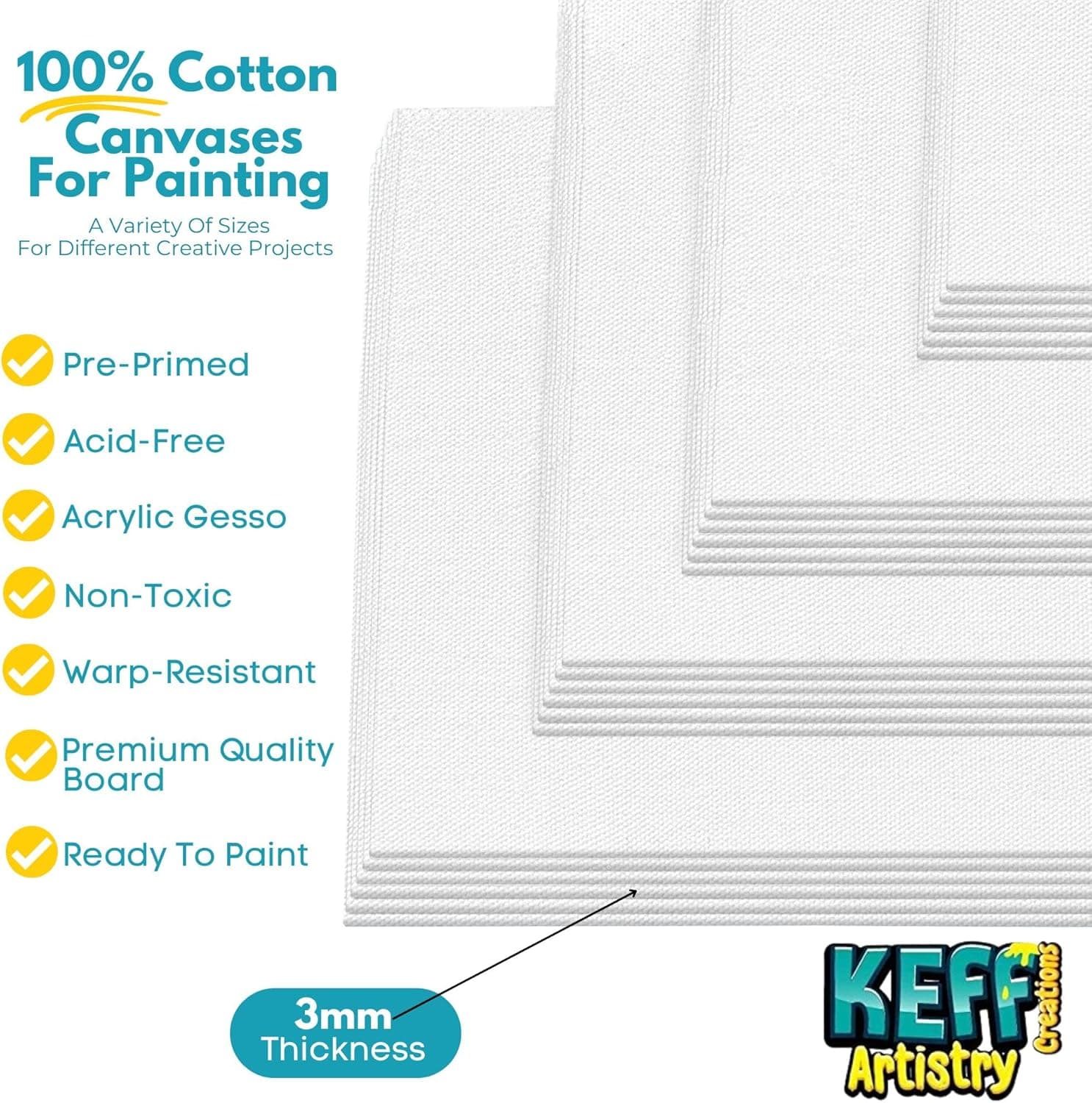 KEFF 24-Pack Canvas for Painting, 6 of 5x7, 8x10, 9x12,11x14 Painting Canvas Boards, Art Supplies for Adults & Kids - 100% Cotton Primed Canvases for Painting for Acrylic, Oil, Watercolor, Tempera 24 Pack - 6 of Each, 5x7, 8x10, 9x12, 11x14 24 - Image 4