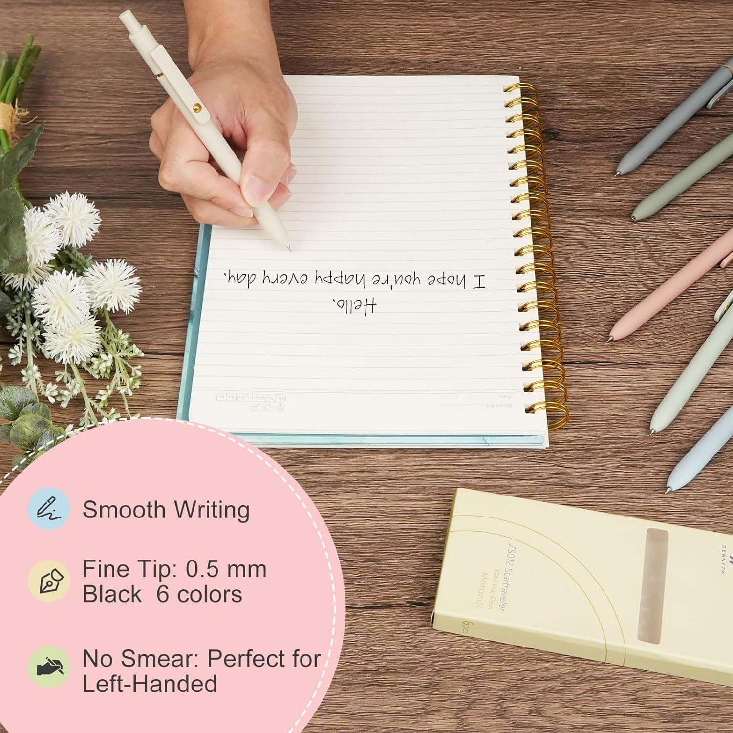 Ddaowanx Bolígrafos de Gel, 6 Pzs 0.5mm Bolígrafos de Tinta Negra de Secado Rápido, Bolígrafos de Punta Fina para Escritura Suave, Lindos Suministros de Oficina y Escuela, Regalos para Mujeres 6 Pzs Morandi-Tinta Negra - Image 6