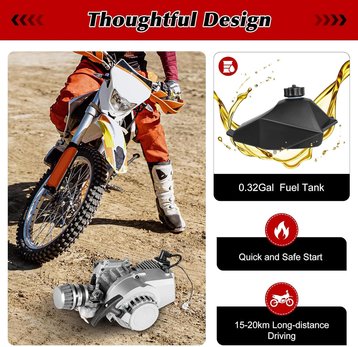 49cc Bicycle Engine Kit,2 Stroke Gas Motorized Bike Conversion Kit,Gasoline Petrol Bicycle Motor Refit Fit for Pocket Bike, Mini Dirt Bike, 1, Silver, Black - Image 3