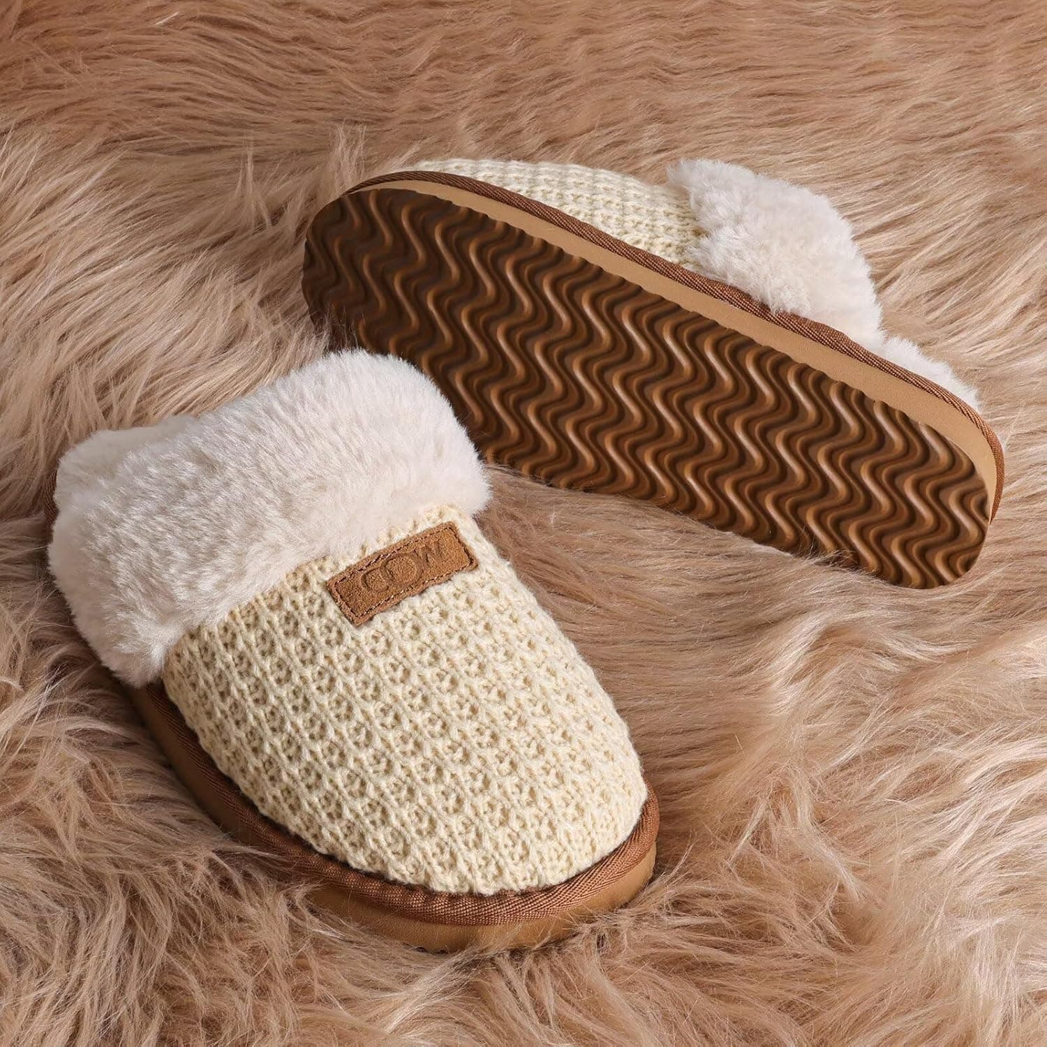 OOW Cozy House Slippers for Women with Memory Foam Soft Warm Fuzzy Slippers Women Home Womens Slipper Shoes for Indoor 8 Cream - Image 5