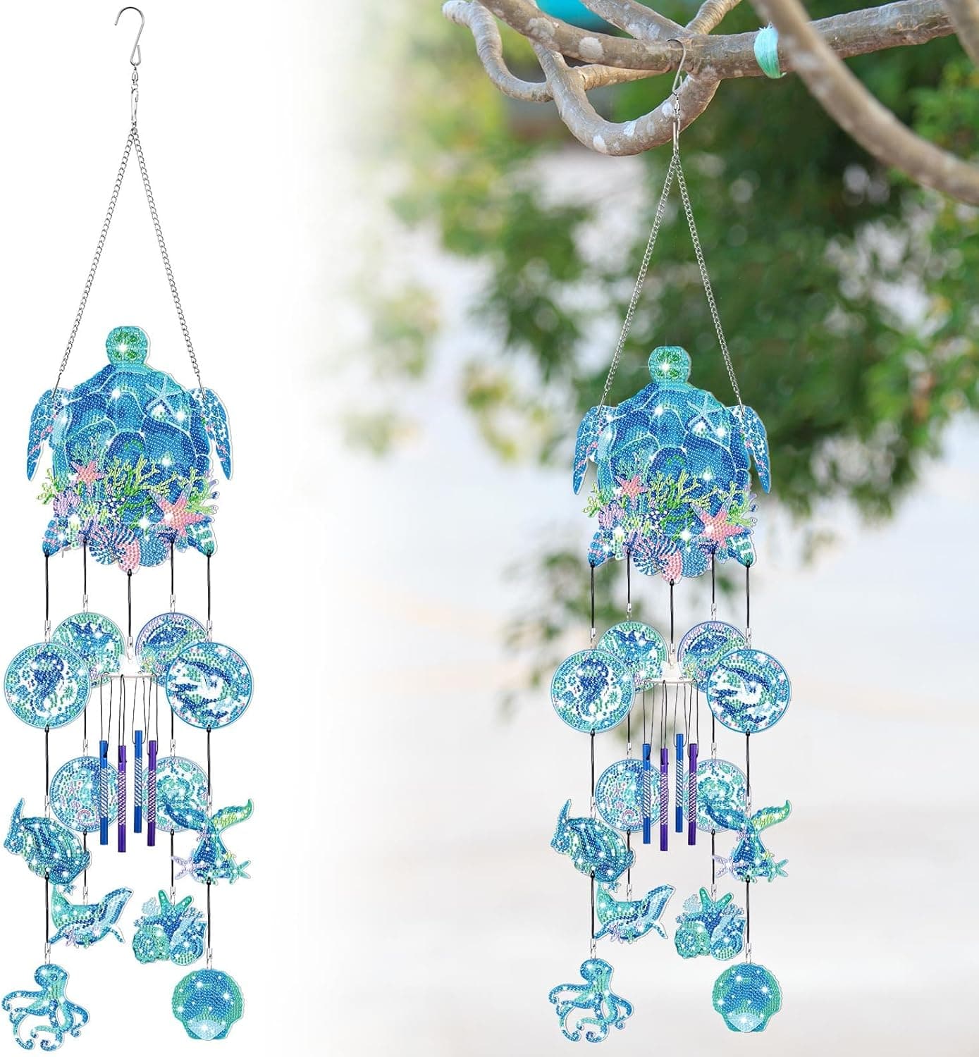Beach Wind Chimes Diamond Art Wind Chimes Suncatchers Beach Diamond Art Kits with Crystal Pendant Hanging Ornament for Home Garden Patio Backyard Decor(Blue) - Image 2