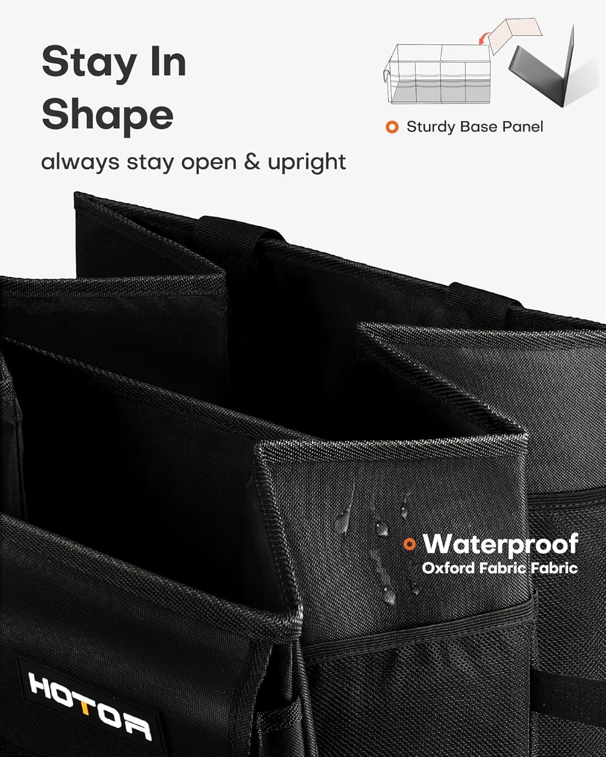 HOTOR Trunk Organizer - Car Organizer, Foldable Trunk organizer for SUVs & Sedans, Sturdy Car Organization for Car Accessories, Tools, Sundries, Black, 2 Compartments, 21.3"×12.6"×10.6" Medium Black - Image 5