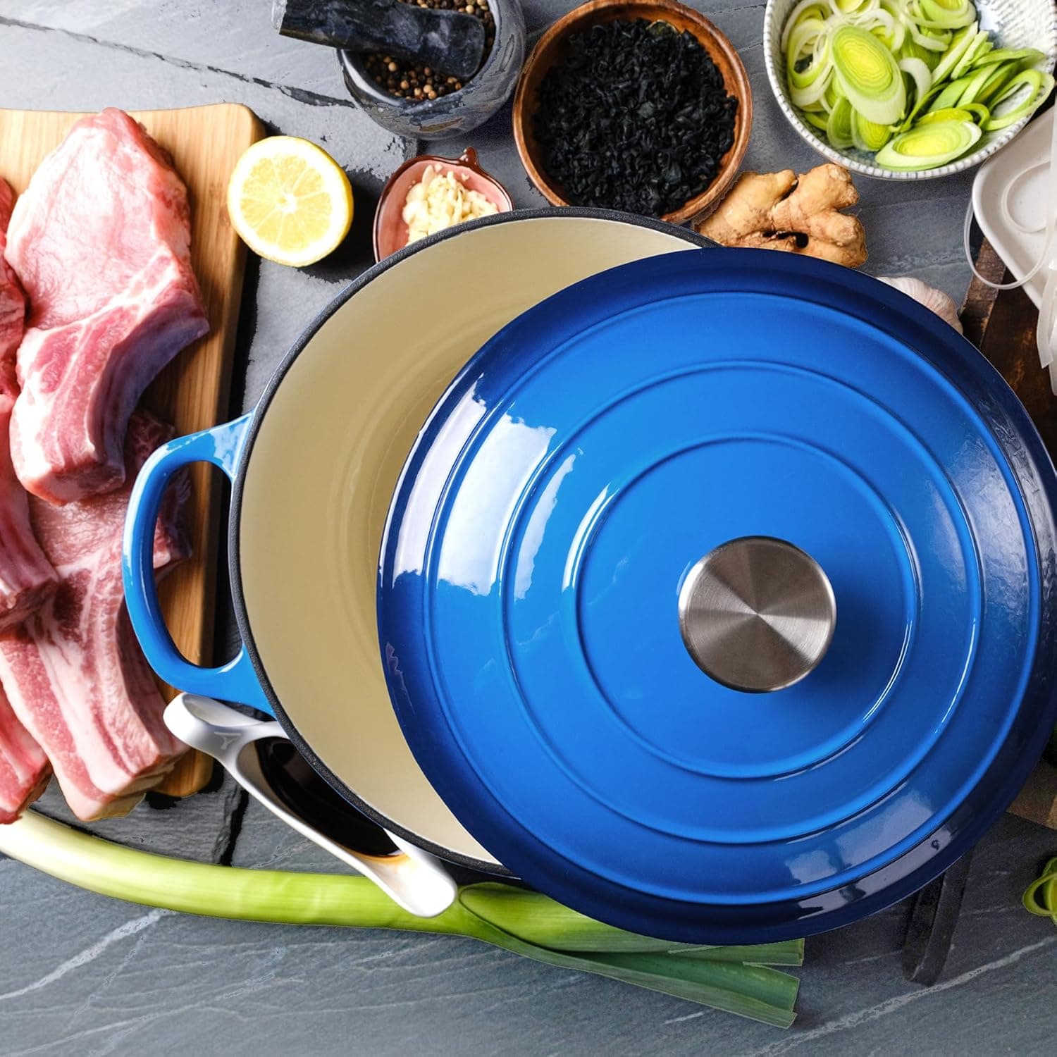 6 Quart Dutch Oven Enameled Cast Iron with Lid - Big Dual Handles - Oven Safe up to 500°F - Classic Round Pot for Versatile Cooking (Blue, 6 QT) 6 QT Blue - Image 7