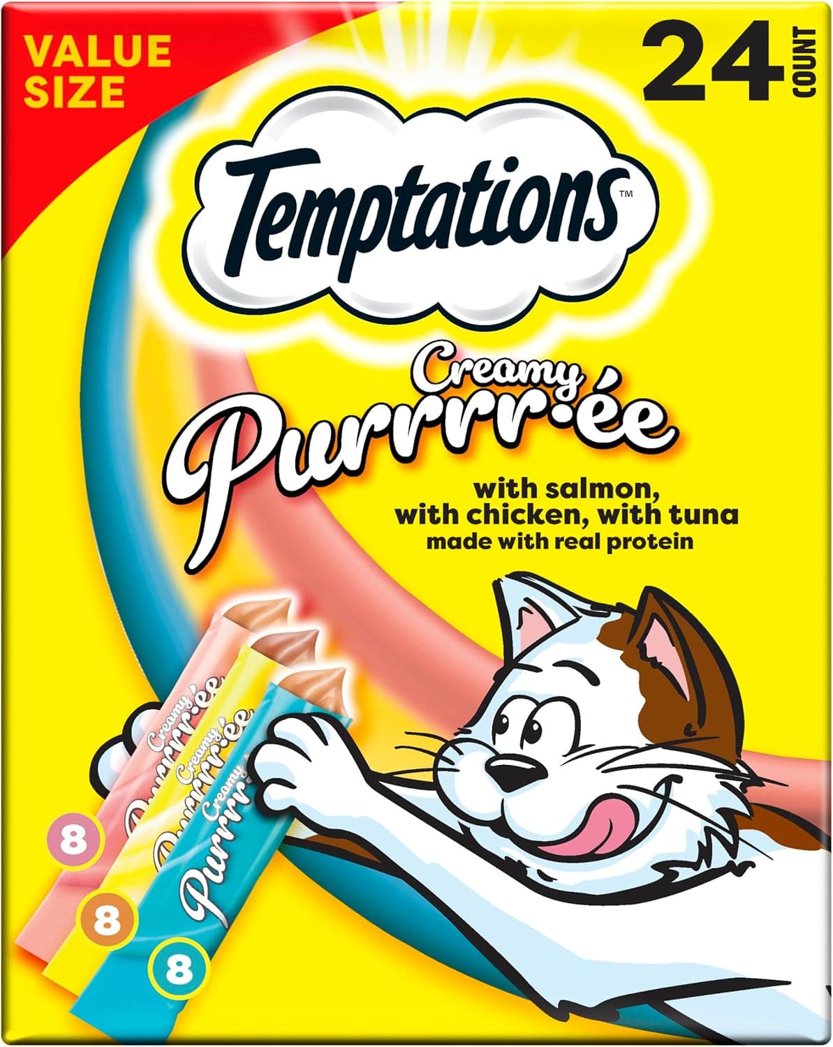 Temptations Creamy Puree Variety Pack of Squeezable Cat Treats, 0.42 oz. Tubes, 24 Count Chicken, Salmon, & Tuna Variety Pack 24 Count (Pack of 1) - Image 2