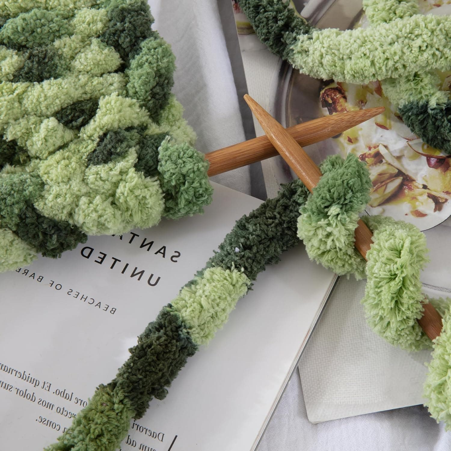 MABOZOO Tie Dye Chunky Yarn for Crocheting & Knitting, 8 Pack - Soft Plush Sage Green Fluffy Jumbo Chenille Yarn,Giant Thick Fuzzy Bulky(29 yds, 8 oz Each Skein) Sage Green 8 Pack - Image 6