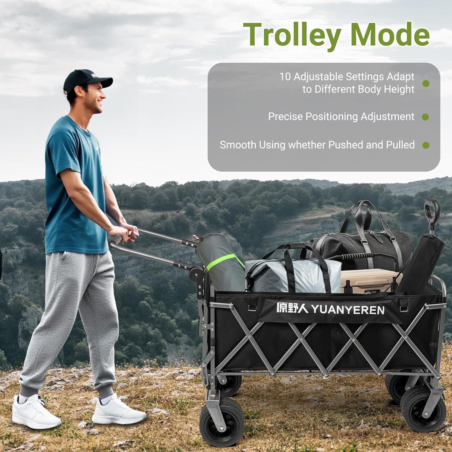 Large Capacity Collapsible Wagon with Opened Tailgate, 500lbs Pulled and Pushed Heavy Duty Folding Wagon Carts, 59" Extra Long Extender Wagons, All-Terrain Big Wheels for Shopping, Sports, Camping Black - Image 6