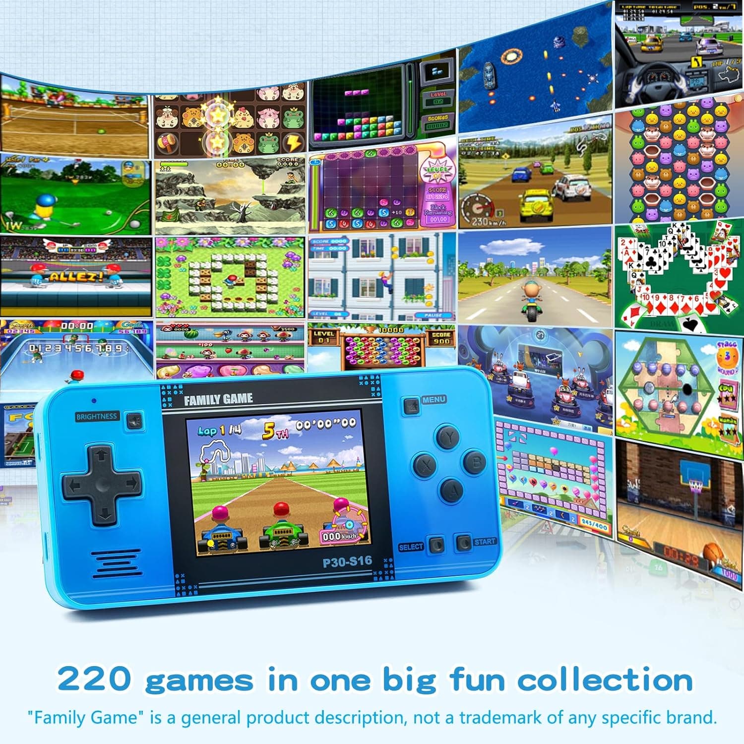 Handheld Game for Kids -Preloaded 220 Retro Video Games, Portable Gaming Player with Rechargeable Battery 3.0" LCD Screen, Mini Arcade Electronic Toy Gifts for Boys Girls (Blue) - Image 3