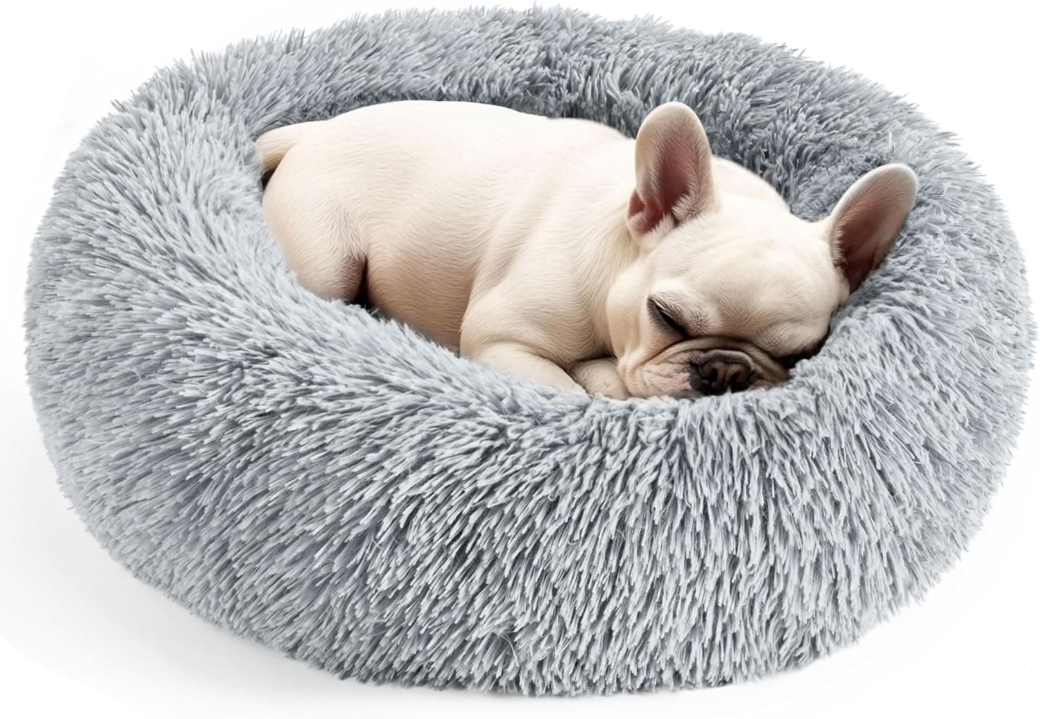 Hoewina Dog & Cat Bed for Indoor Cats, 20in Calming Donut Bed for Puppy and Kitten, Washable Round Fluffy Pet Bed for Small Medium Dogs and Cats (Light Grey) 20.0"L x 20.0"W x 8.0"Th Light Grey - Image 2