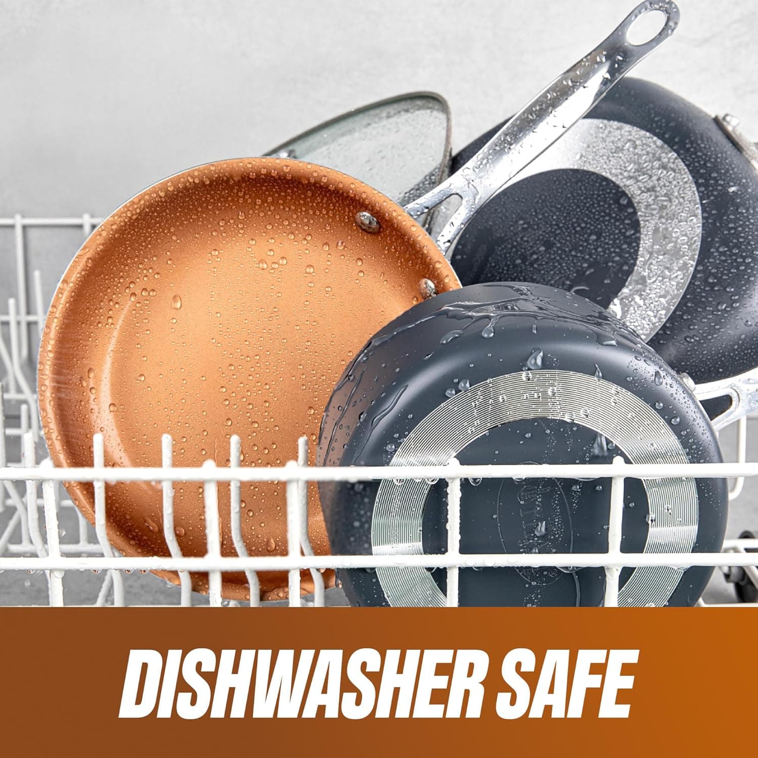 Gotham Steel 12 Pc Ceramic Cookware Set Nonstick, Ceramic Pots and Pans Set Non Stick with Steamer for Cooking, Non Toxic PFOA PFOS Free, Ergonomic Stay Cool Handles, Oven & Dishwasher Safe, Copper 12 Piece Set - Image 8