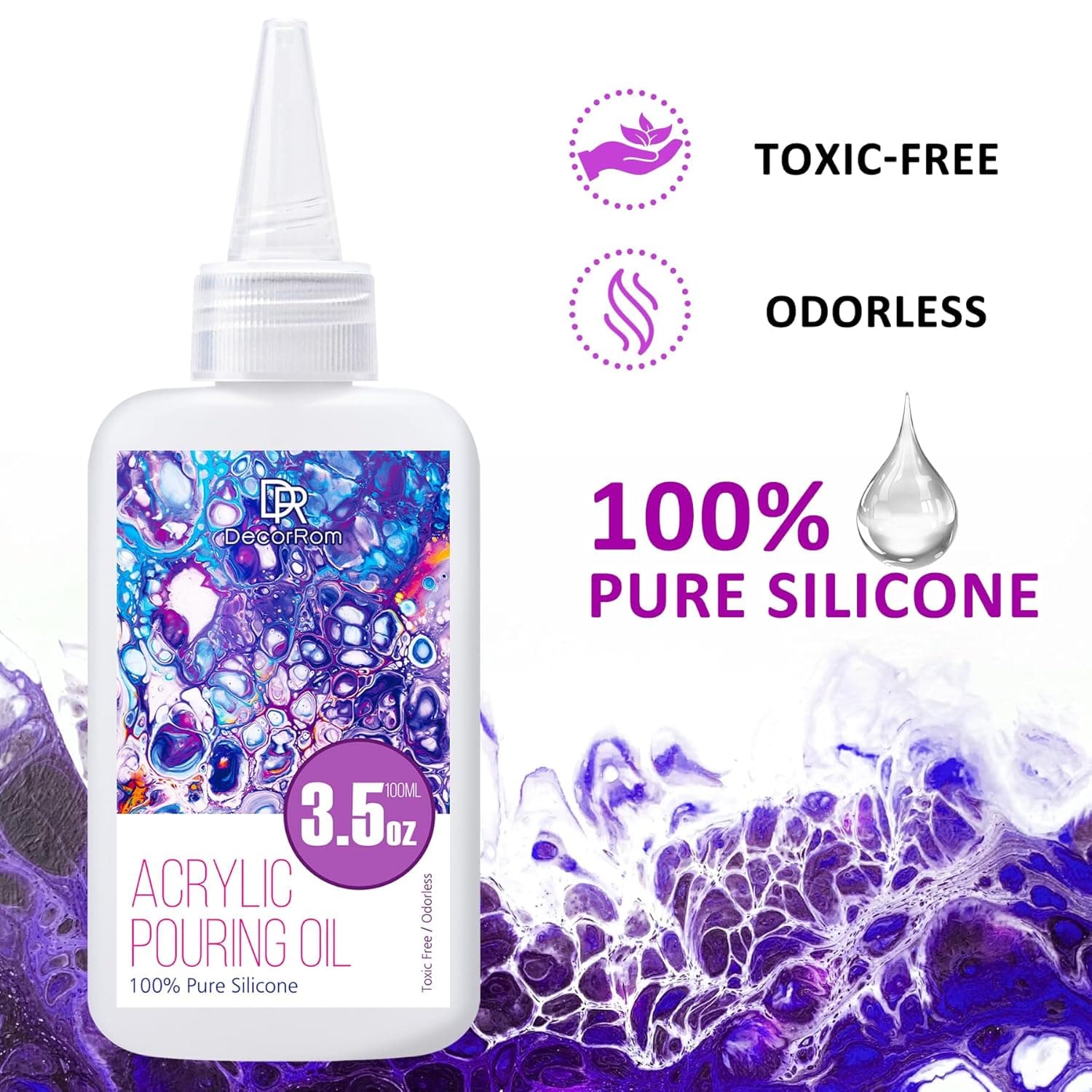 Silicone Pouring Oil - 7 Ounce 100% Silicone Acrylic Pouring Oil for Dramatic Cell Creation, Acrylic Paint Pour - Silicone Oil for Medium Compatible with Painting Acrylic, Watercolor, Cell Activator - Image 4