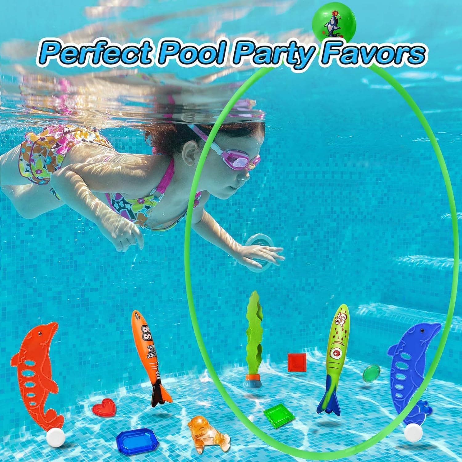 Jasonwell Pool Toys Diving Rings - 28PCS Swim Thru Rings Pool Game Diving Toys with Dive Ring Underwater Treasures Torpedo Bandits Fish Toy Fun Water Swimming Toy for Boys Girls Kids Teens Adults Green&orange&blue - Image 7