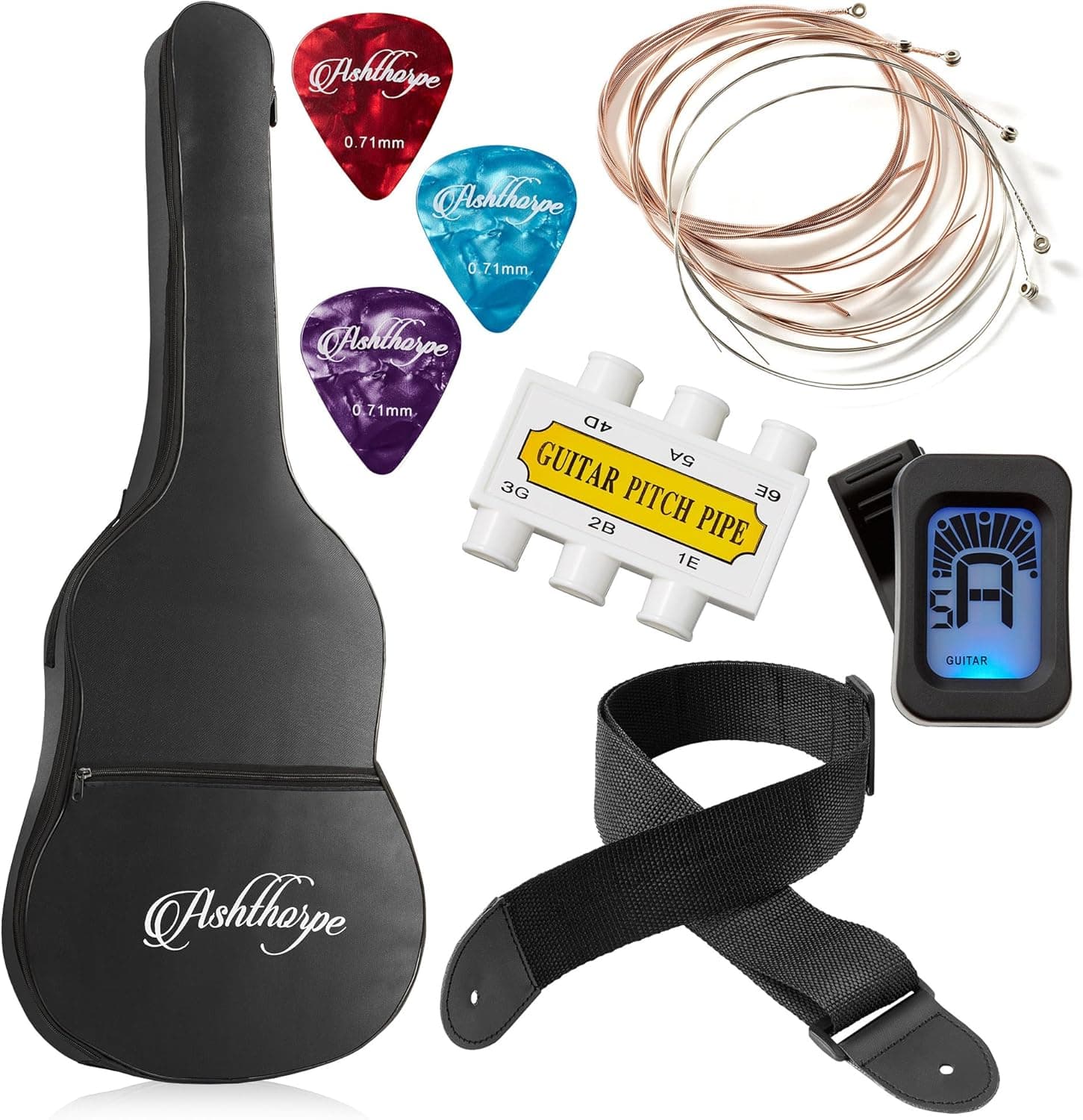 Ashthorpe 38-inch Beginner Acoustic Guitar Package (Black), Basic Starter Kit w/Gig Bag, Strings, Strap, Tuner, Pitch Pipe, Picks 38 Inch Black - Image 7