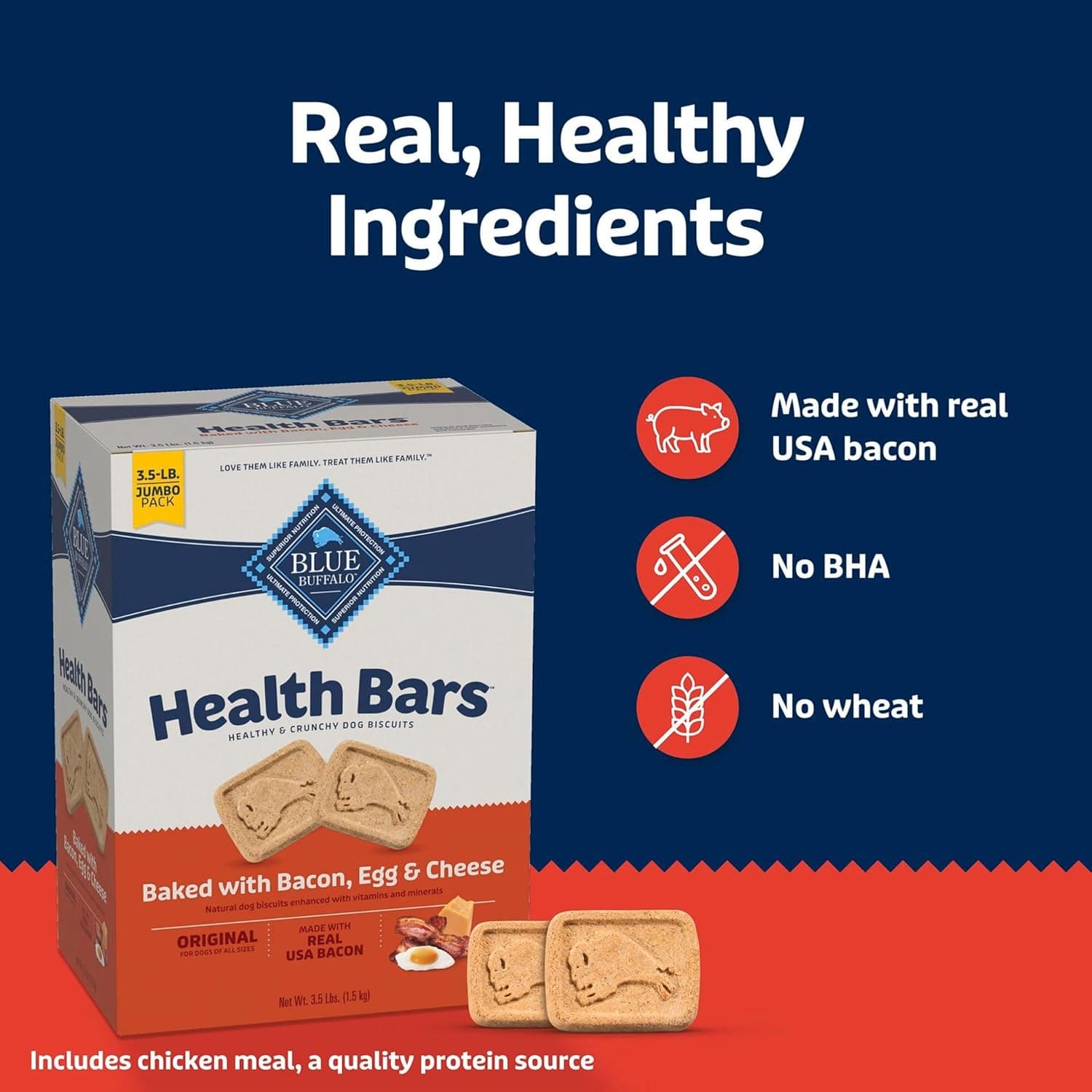 Blue Buffalo Health Bars Crunchy Dog Biscuits, Oven-Baked with Natural Ingredients, Bacon, Egg & Cheese, 3.5-lbs Box Bacon, Egg & Cheese 56 Ounce - Image 6