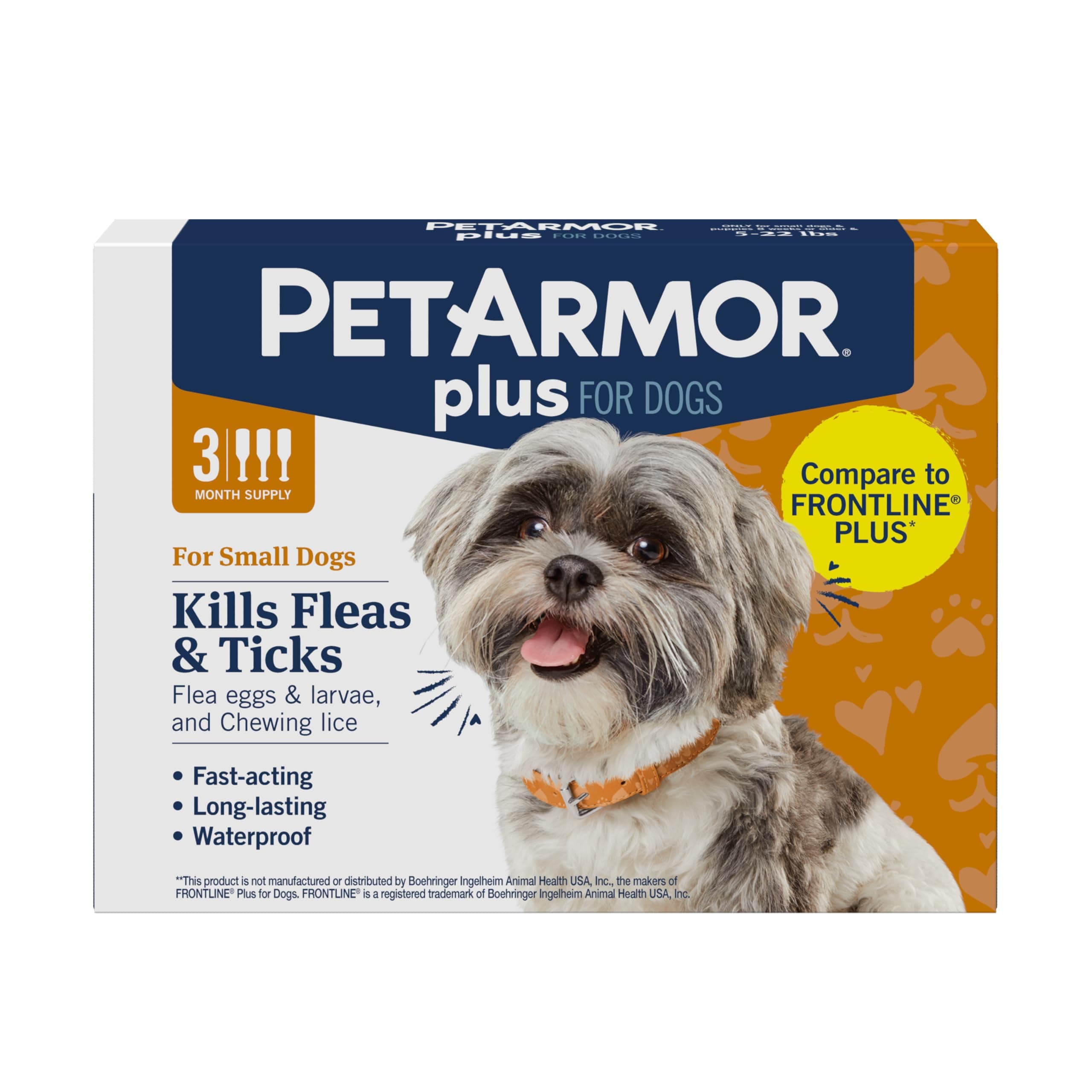 PetArmor Plus Flea and Tick Prevention for Dogs, Small Dog Flea and Tick Treatment, 3 Doses, Waterproof Topical, Fast Acting (5-22 lbs) 5-22 lbs 3 Count