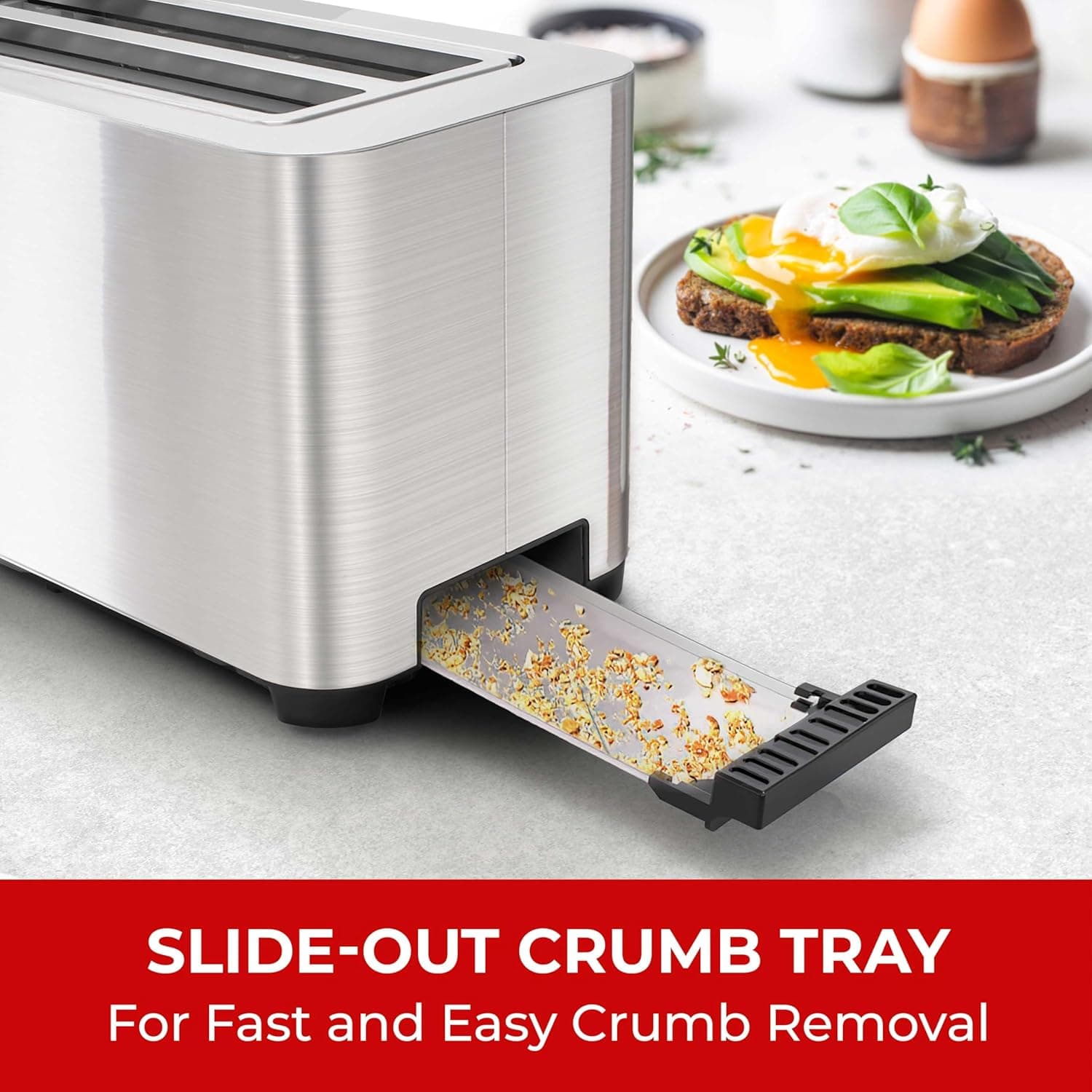 Mueller UltraToast Full Stainless Steel Toaster 4 Slice, Long Extra-Wide Slots for Bagels and Waffles, 6 Browning Levels, LED Display, Cancel/Defrost/Reheat Functions & Removable Tray, Kitchen Gadgets - Image 8