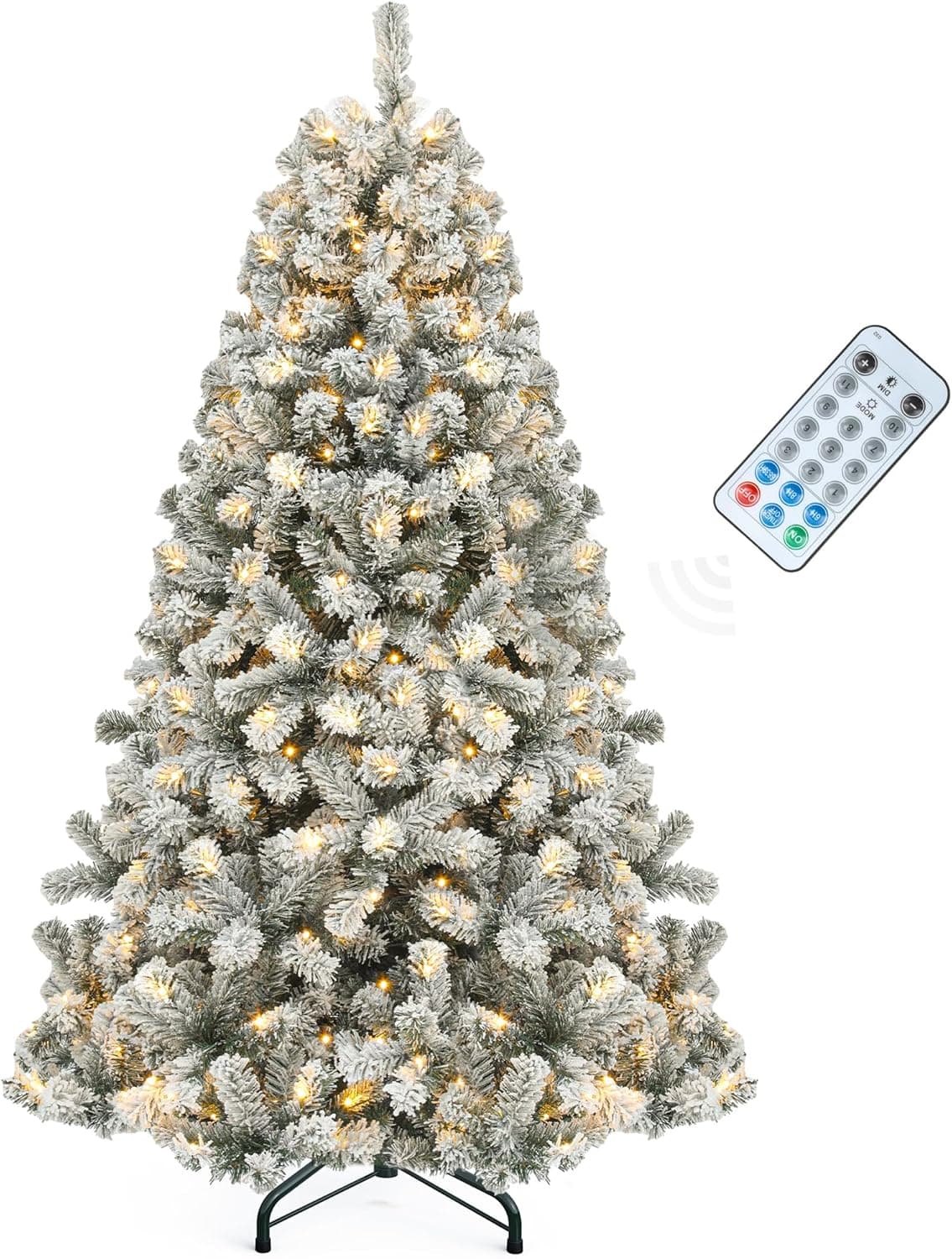 YITAHOME Prelit Snow Flocked Artificial Full Christmas Tree 6ft with Remote Control, Christmas Pine Tree with 11 Light-Modes, 1000 Branch Tips, and Foldable Base for Home, Party Decoration White 6ft - Image 10