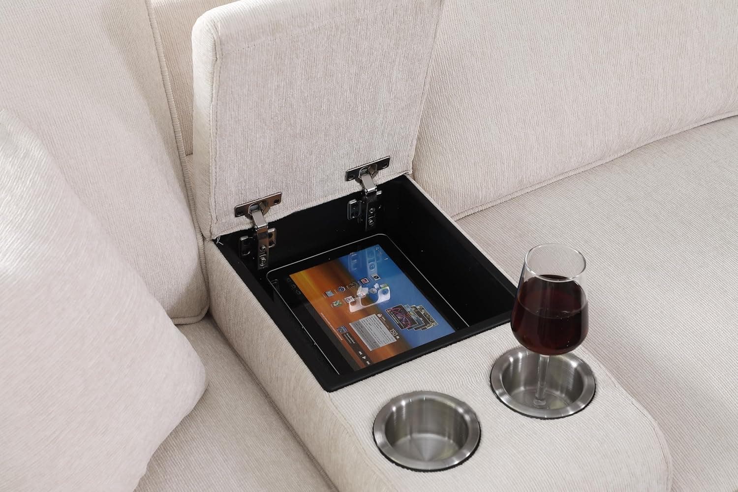 127" L-Shaped Sectional Couch with Movable Ottoman & 6 Throw Pillows,7 Seat Chenille Upholstered Sofa W/2 Cup Holder,USB Port & Hidden Storage Box,DIY Combination,for Living Room,Apartment,Beige Beige-2 127" - Image 5