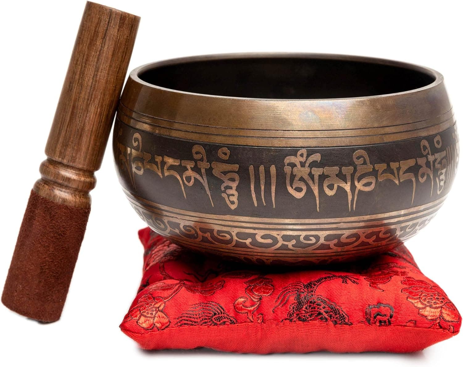 Premium Tibetan Singing Bowl Set – Handmade in Nepal Sound & Meditation Bowl – Spiritual Decor for Yoga, Wellness Spaces & Relaxation by Himalayan Bazaar (Brown & Red) Brown - Red 4 Inches - Image 6
