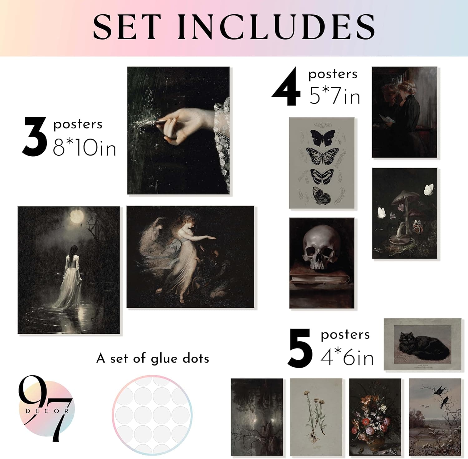 97 Decor Dark Academia Decor - Victorian Gothic Wall Art Prints, Dark Moody Aesthetic Pictures, Creepy Goth Posters Vintage Gothic Painting for Home Bedroom Decorations (8x10 Unframed) Dark Academia Fantasy UNFRAMED - Image 3