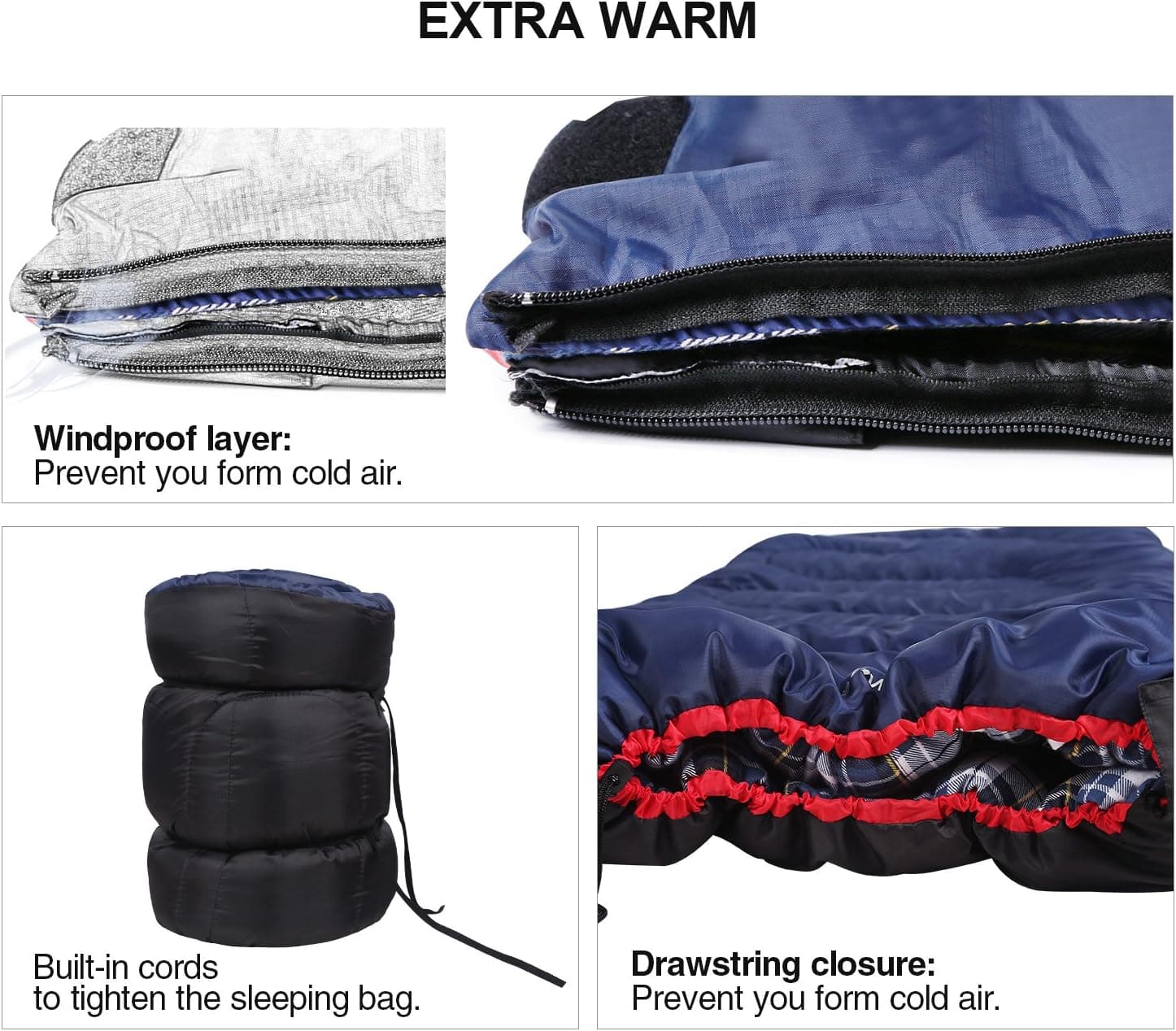 REDCAMP Cotton Flannel Sleeping Bag for Camping Backpacking, Adults Cold Weather Envelope Sleeping Bags with 2/3/4/6lbs Filling Blue with 2lbs Filling - Image 5