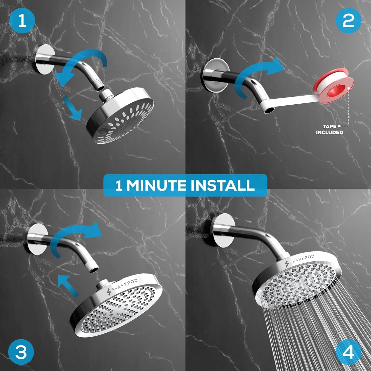 SparkPod Cabezal de Ducha - Alta Presión Lluvia - Diseño de Lujo de Calidad Premium - Instalación en 1 Minuto - Fácil de Limpiar Reemplazo para los Cabezal de Ducha de Su Baño (Cromo Pulido de Lujo, Redondo de 6 Pulgadas) 6 Pulgadas Redondo 1. Cromo Pulido de Lujo 6" Redondo - Image 4