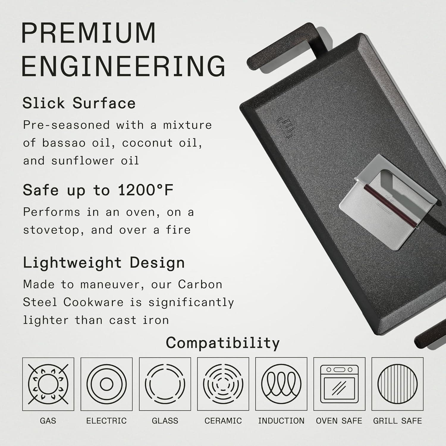 Made In Cookware - Carbon Steel Griddle + Grill Press - (Like Cast Iron, but Better) - Professional Cookware - Crafted in Sweden - Induction Compatible - Image 4