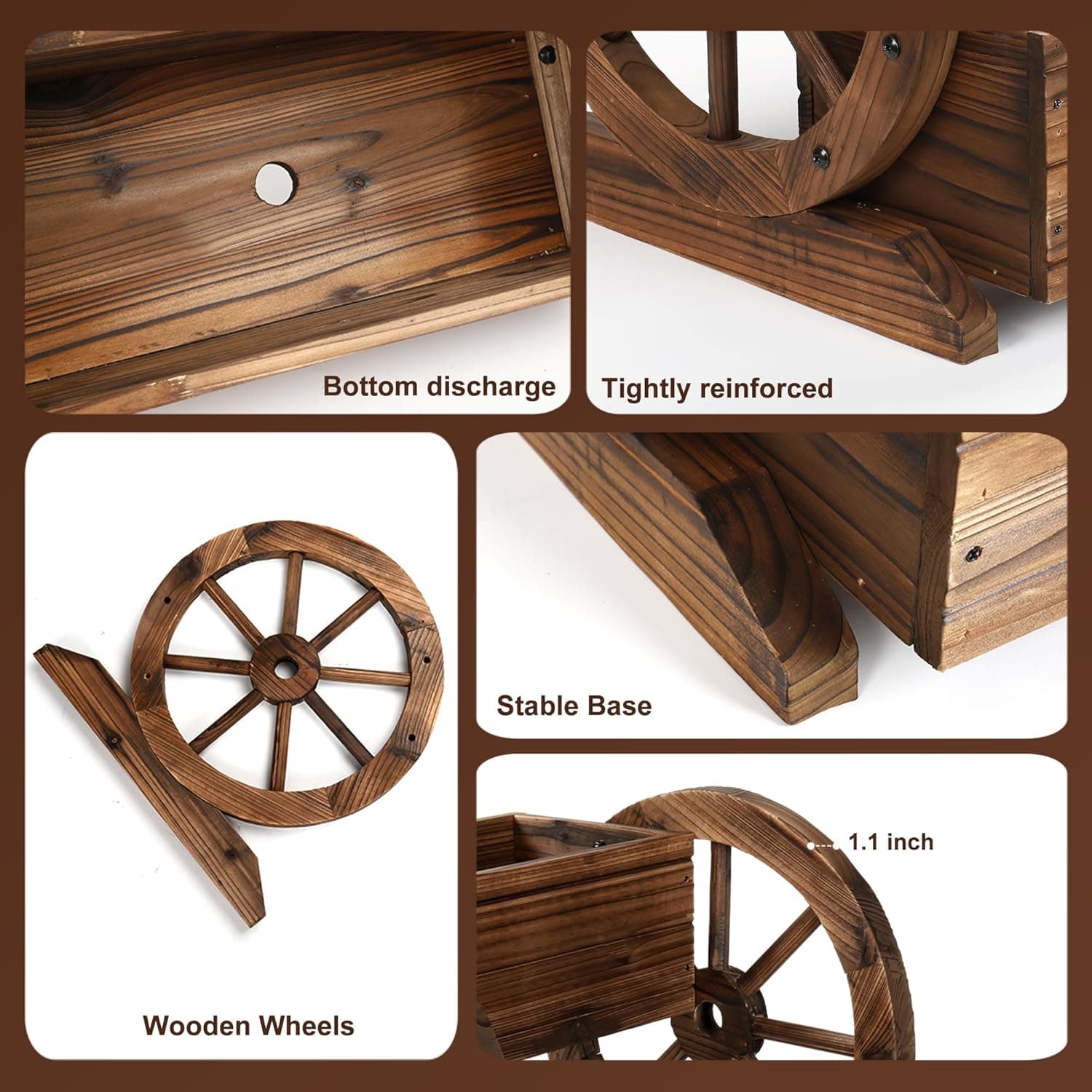 Wooden Wagon Planter Box, Garden Planter with Wheels,Decorative Planter for Flowers Herbs Vegetables for Indoor & Outdoor Décor, Flower Cart for Patio Garden Balcony 2-tier Planter Box --1pc - Image 3