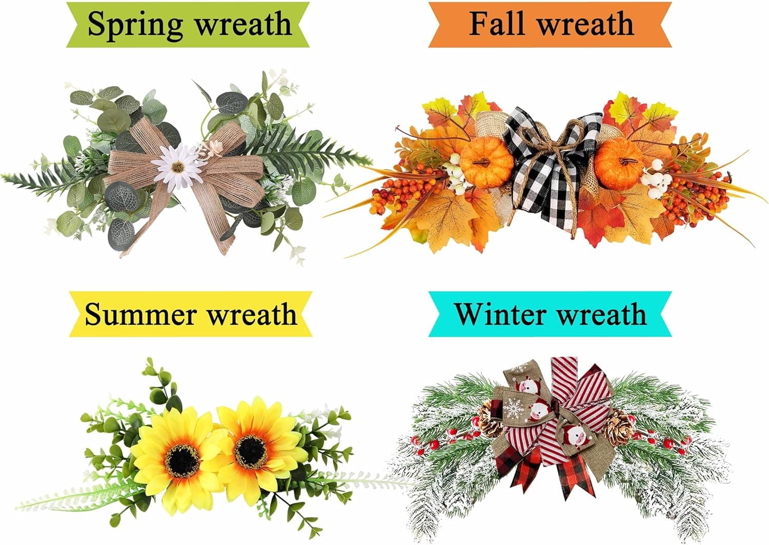 Interchangeable Welcome Sign for Front Door with 4 Seasonal Wreaths and 21 Changeable Icons, Farmhouse Rustic Outdoor Welcome Signs Porch, Holiday Spring Summer Winter Fall Decorations for Home Gifts - Image 5