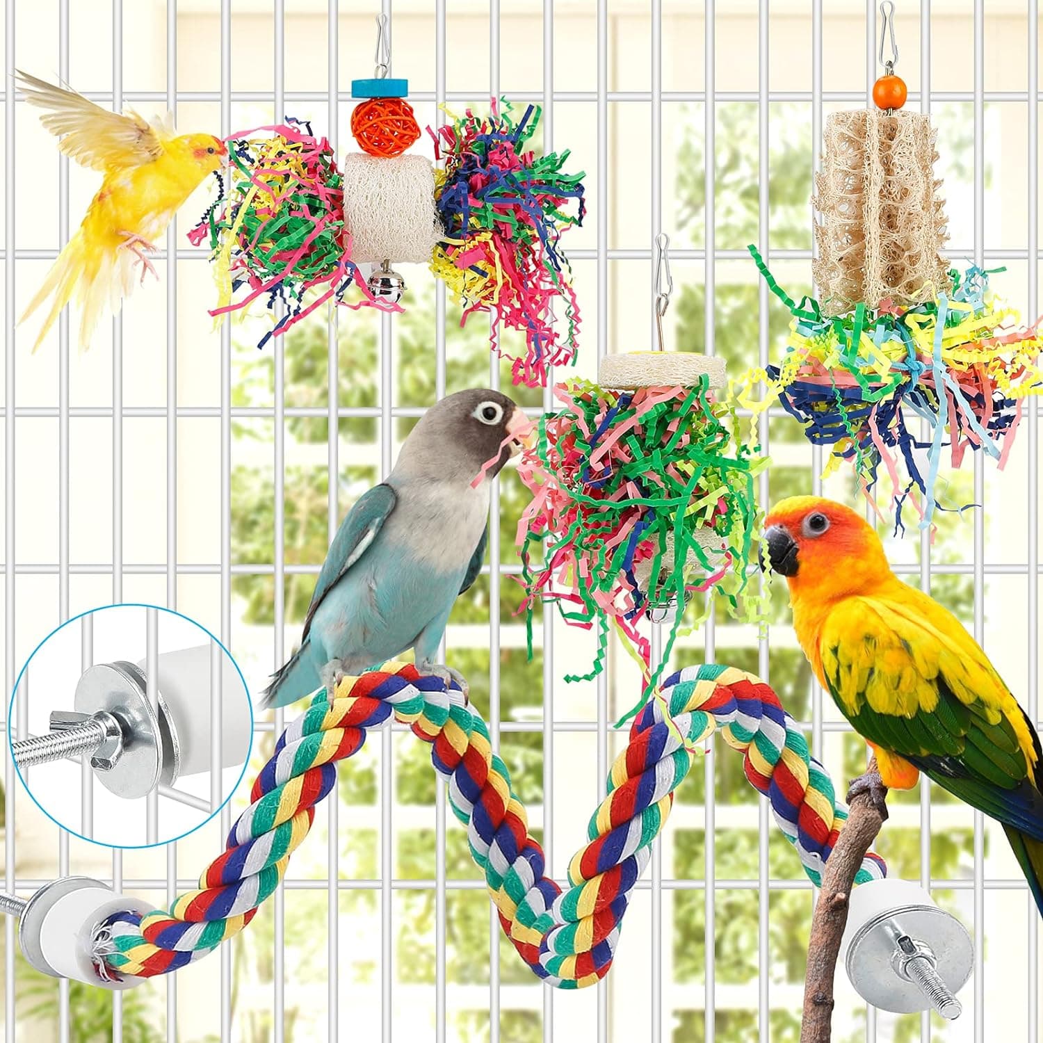 Foraging Toys Parakeet Chewing Hanging Toy Shredded Paper Bird Cage Accessories for Conure Cockatiel Budgies Lovebird Parrotlet Without Rope Perch - Image 5