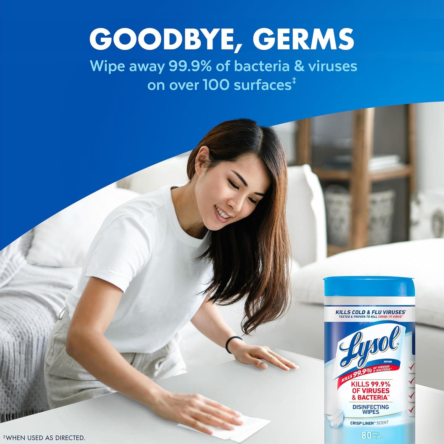Lysol 消毒湿巾套装，家居公寓宿舍必备清洁用品，通用清洁剂，多表面清洁湿巾，多种香味消毒湿巾套装，80片（4包） - Image 3
