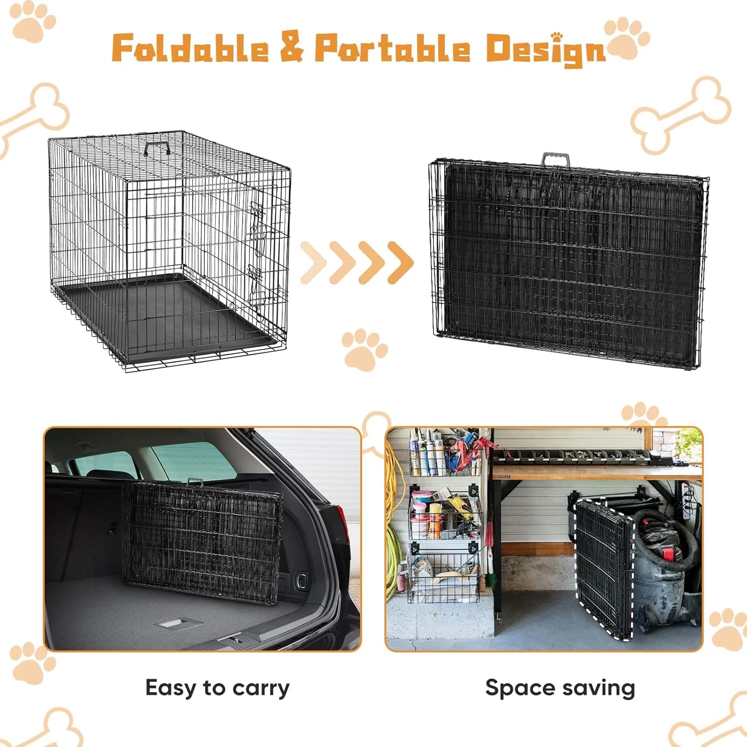 DUMOS Dog Crate, 36 Inch Medium Double Door Dog Cage with Plastic Leak-Proof Pan Tray, Folding Metal Wire Pet Kennel for Indoor, Outdoor, Travel 36.61"L x 22.64"W x 24.21"H Double Door - Image 8
