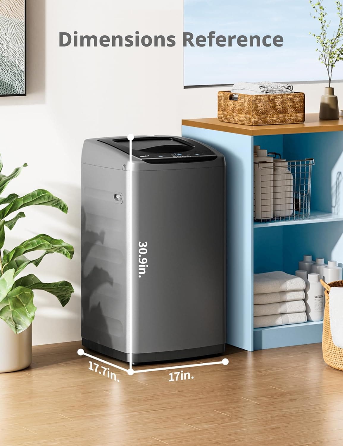 Comfee Portable Washing Machine, 0.9 cu.ft Compact Washer With LED Display, 5 Wash Cycles, 2 Built-in Rollers, Space Saving Full-Automatic Washer 0.9cu.ft Gray - Image 9