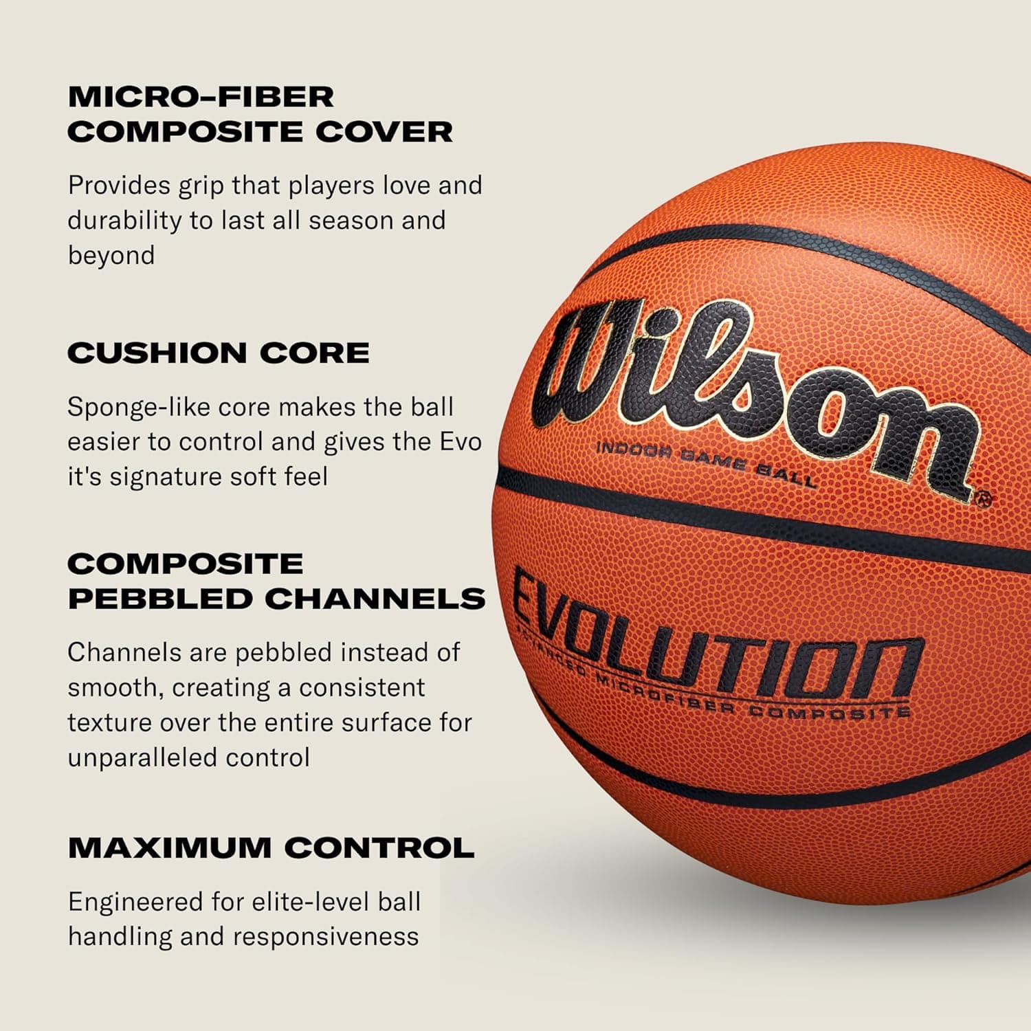 WILSON Evolution Indoor Game Basketballs - Size 5, Size 6 and Size 7 Brown - Game Ball Size 7 - 29.5" - Image 6