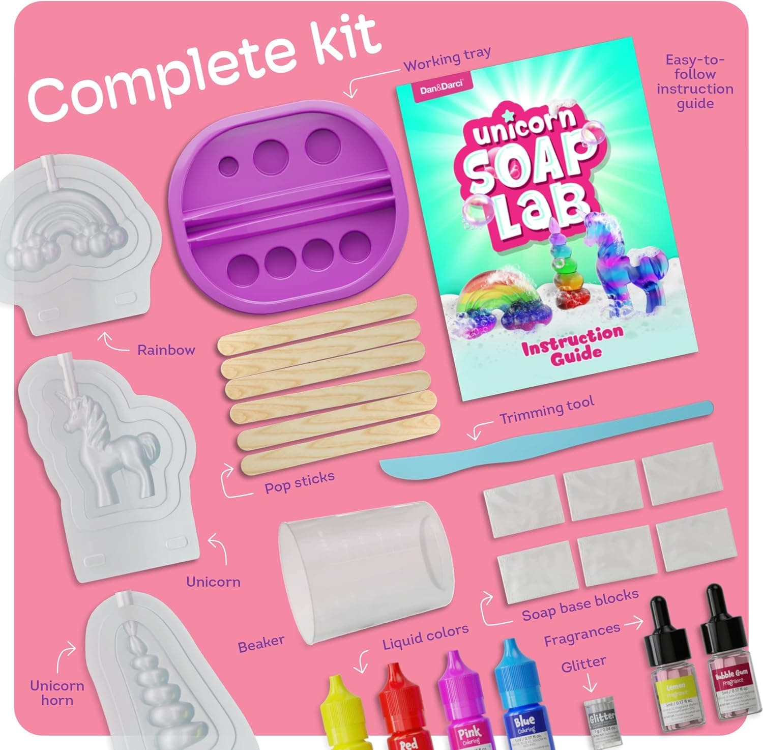 Dan&Darci Unicorn Soap Making Kit - Girls Christmas Crafts DIY Project Age 6+ Year Old Kids - Unicorn Girl Gifts - Science Activity Teenage Gift - Make Your Own Soap - Craft Toys Ages 6 7 8 9 10 11 12 - Image 3