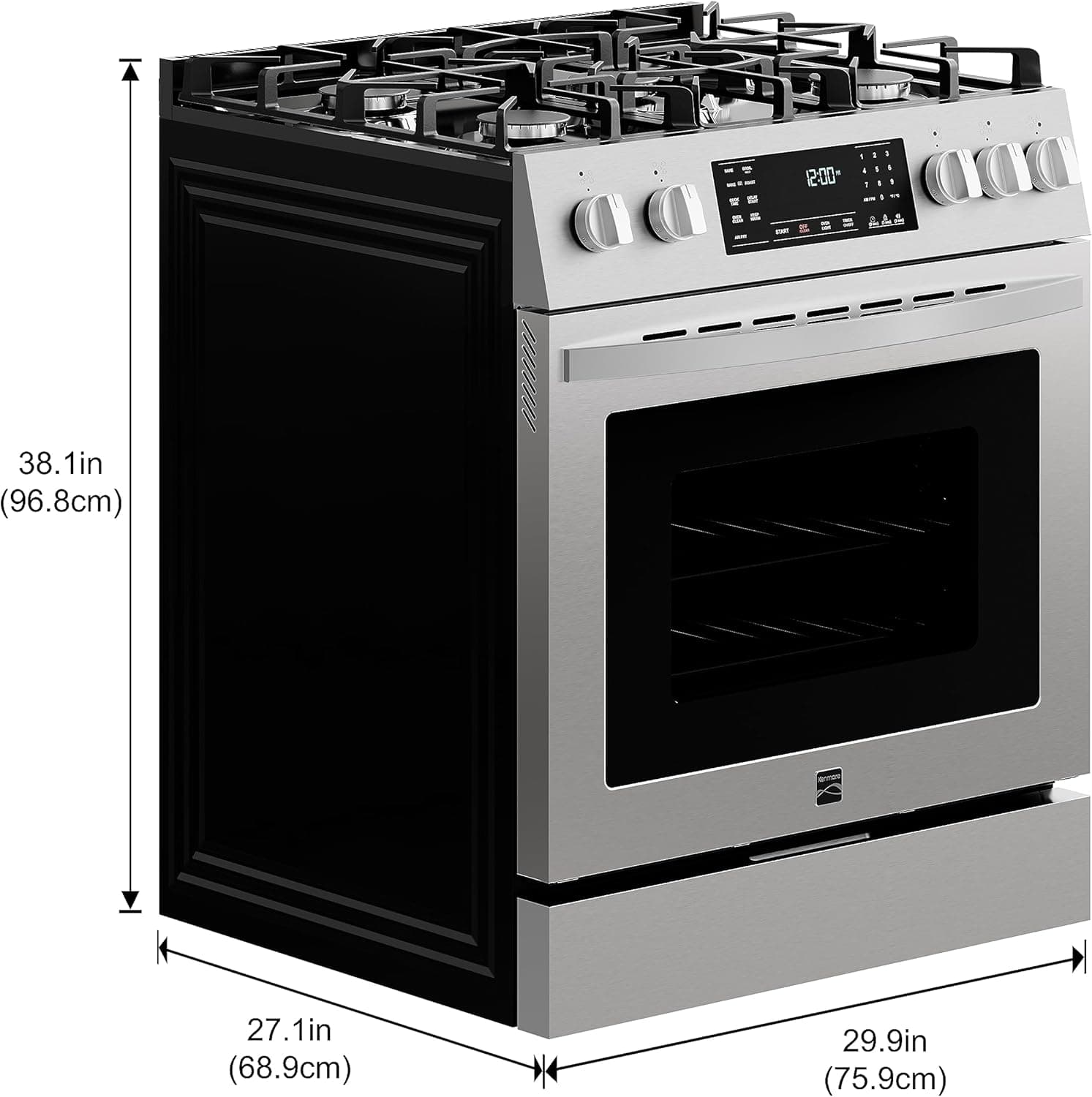 Kenmore Front Control Gas Range Oven with 5 Cooktop Burners, True Convection, Steam and Self Clean, Freestanding Stainless Steel Stove and Oven, 4.8 cu. ft. Capacity - Image 3