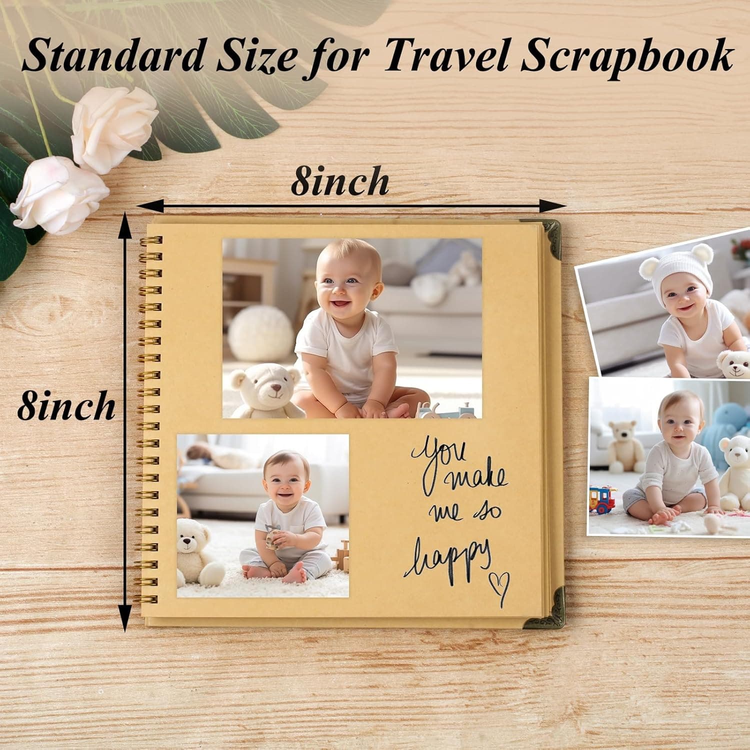 Joyberg Scrapbook 80 Pages, Scrapbooking Supplies 8 x 8 In, Scrapbook Album Suitable for Album Memory Book Wedding, Anniversary Family, DIY Craft Projects (Brown) 8 x 8 Inch Brown - Image 4