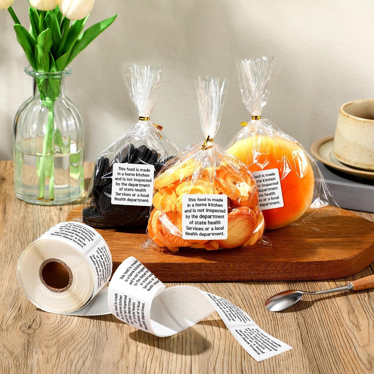 Janlaugh 500 Count Cottage Food Law Labels Stickers Made in a Home Kitchen Decal 1.5 Square Food Stickers Thermal Printed Labels for Home Kitchen White Home Kitchen Made - Image 4