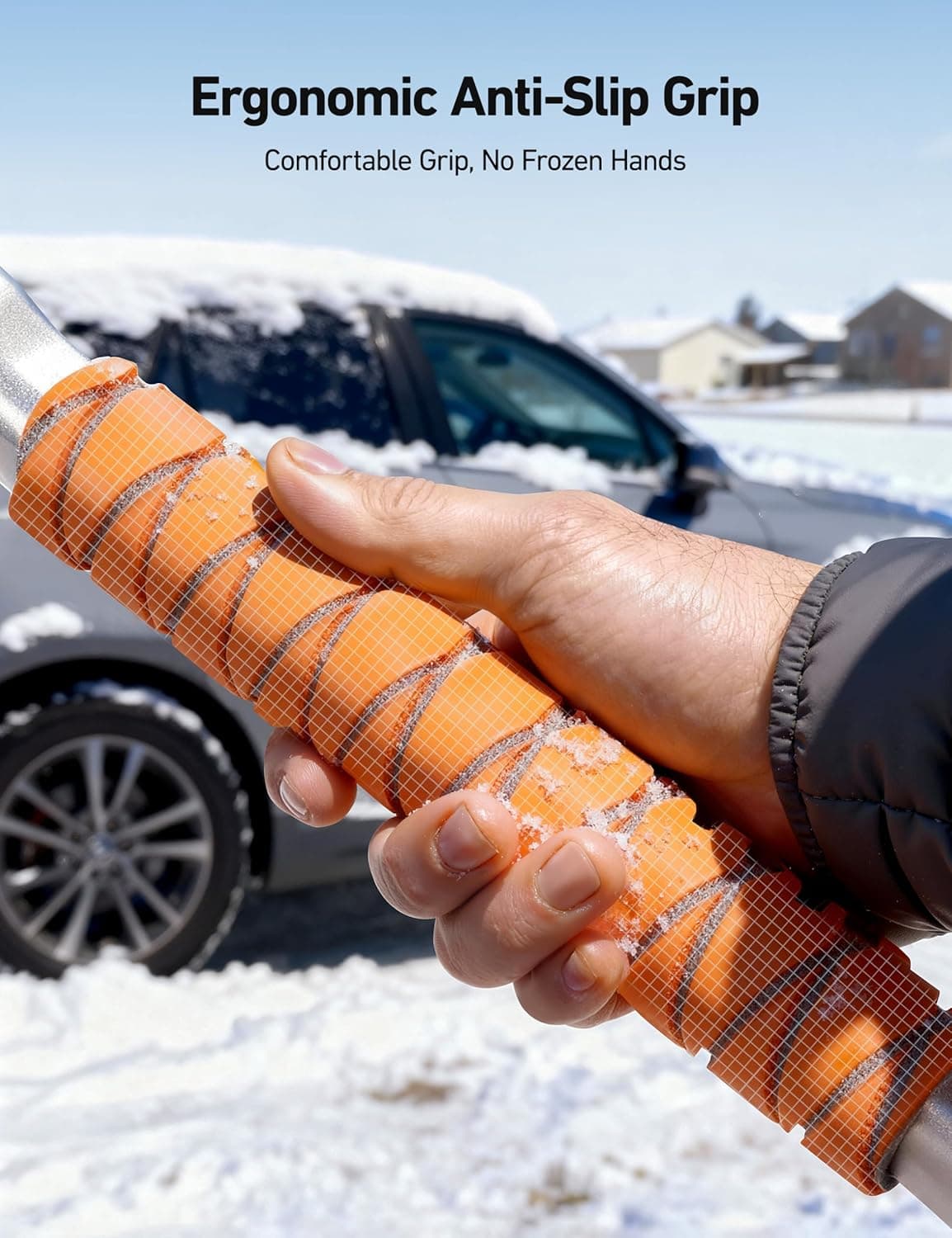 AstroAI 47.2" Ice Scrapers for Car Windshieldand Extendable Snow Brush with Foam Grip and 360° Pivoting Brush Head for Christmas Car Auto Truck SUV(Orange) Orange Medium - Image 8