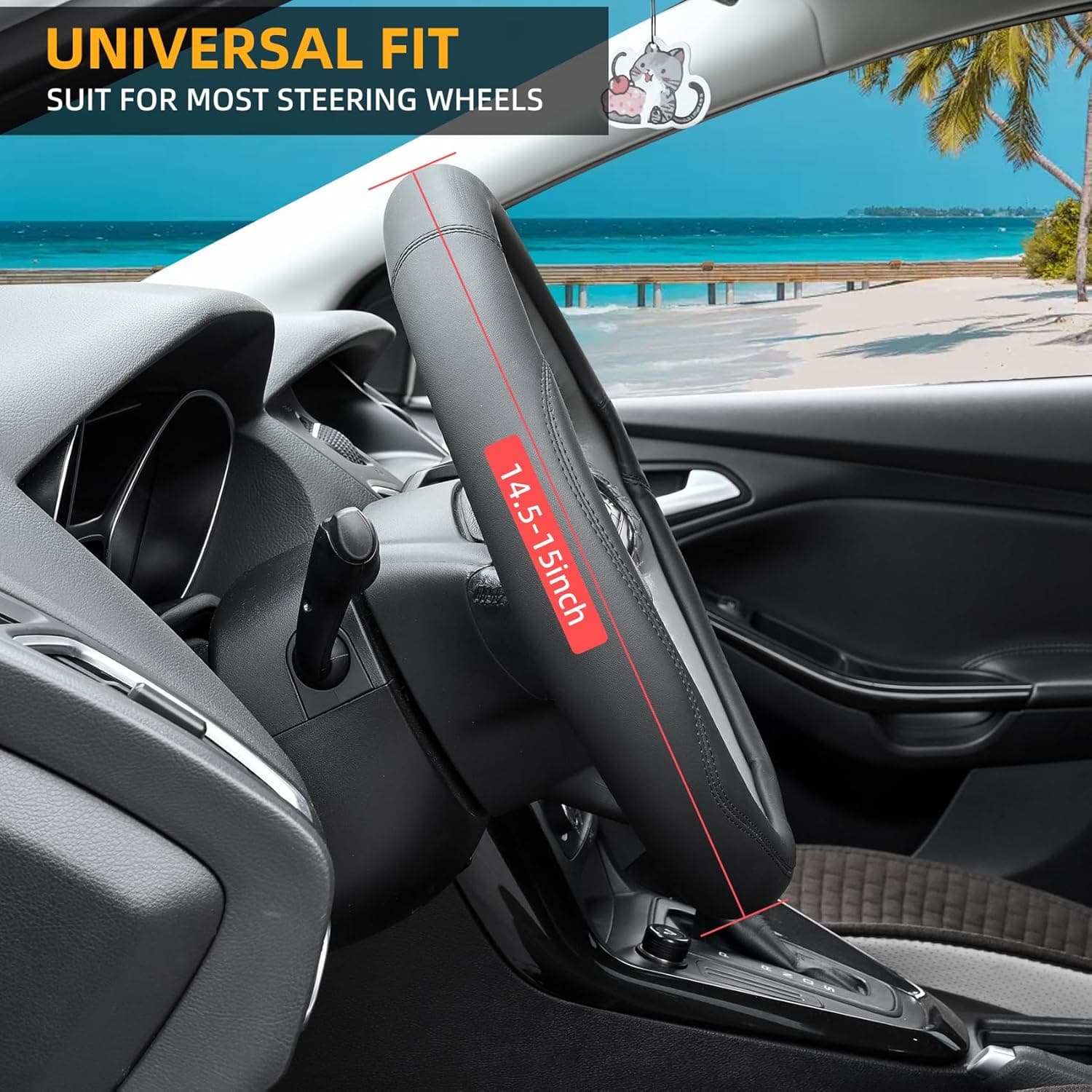 Valleycomfy Microfiber Leather Steering Wheel Cover Universal 15 inch (Black) Black Medium(Standard) Size[14.5"-15"] - Image 3