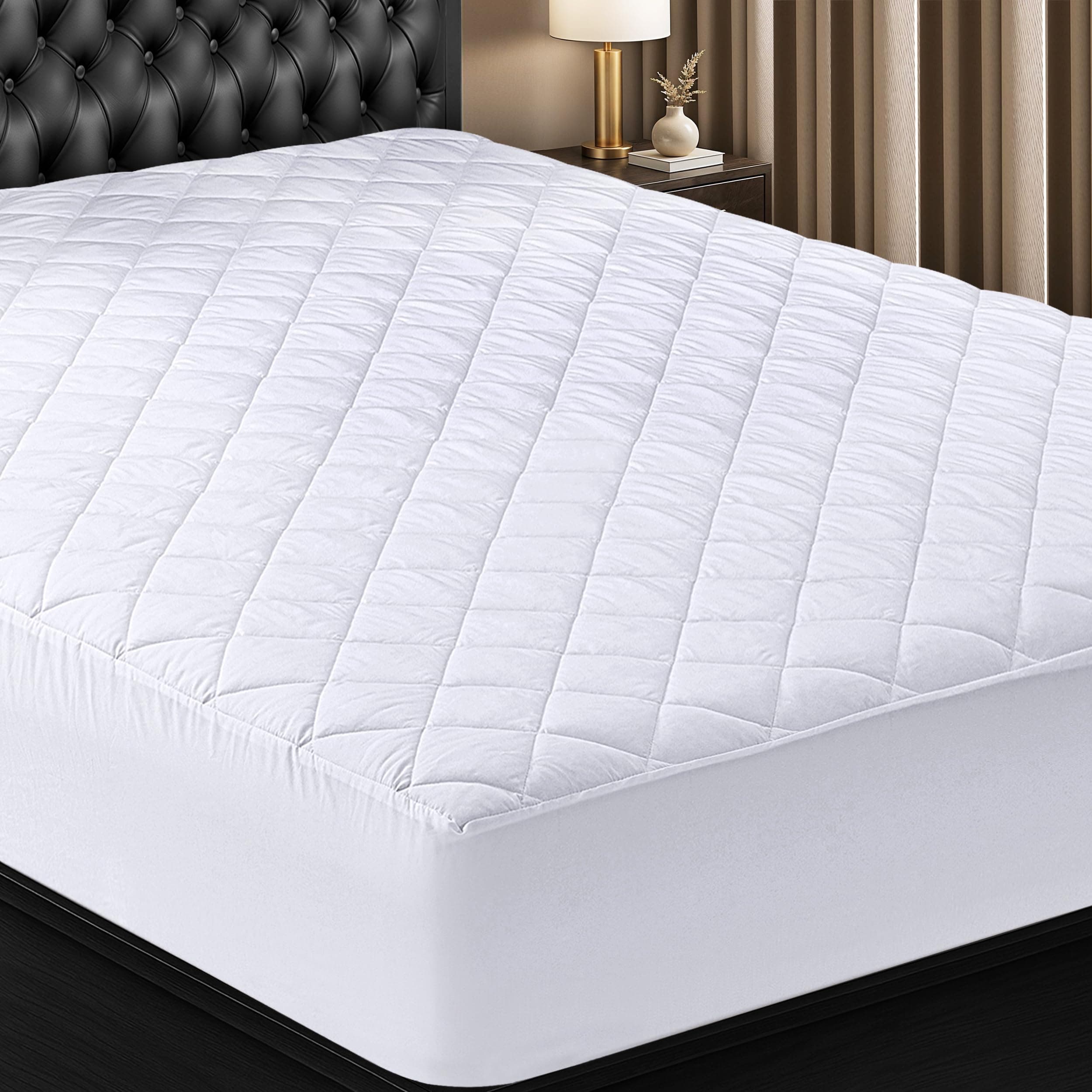 Utopia Bedding Quilted Fitted Mattress Pad, King Size, Elastic Fitted Mattress Topper Protector and Cover with Deep Pocket Stretches up to 16 Inches, Machine Washable (White) White King (Pack of 1)
